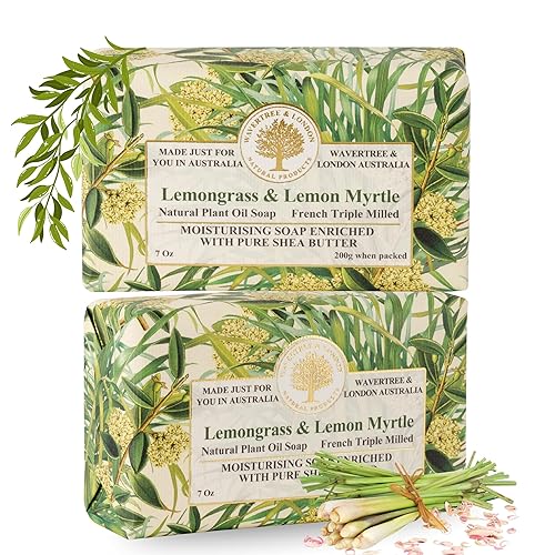 Wavertree & London Lemongrass & Lemon Myrtle Scented Natural Soap (2 Bars), 7oz Moisturizing French Triple Milled Soap Bars enriched with shea butter Beauty & Personal Care Wavertree & London
