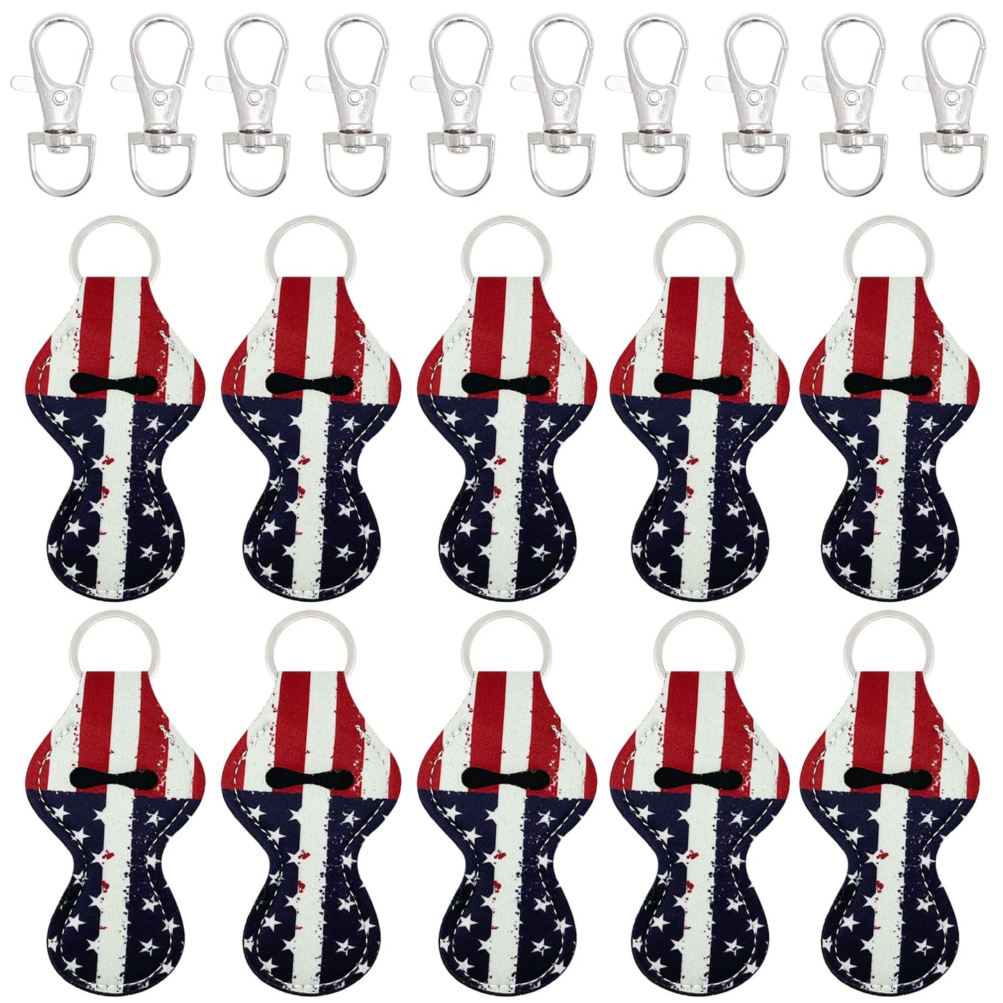 allydrew 10 Pack Chapstick Holder Keychain, Keyring for Lip Balm Lip Gloss Lipstick with 10 Pieces Metal Keyring Clasps, Patriotic Flag Beauty & Personal Care allydrew