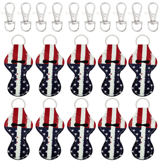 allydrew 10 Pack Chapstick Holder Keychain, Keyring for Lip Balm Lip Gloss Lipstick with 10 Pieces Metal Keyring Clasps, Patriotic Flag Beauty & Personal Care allydrew