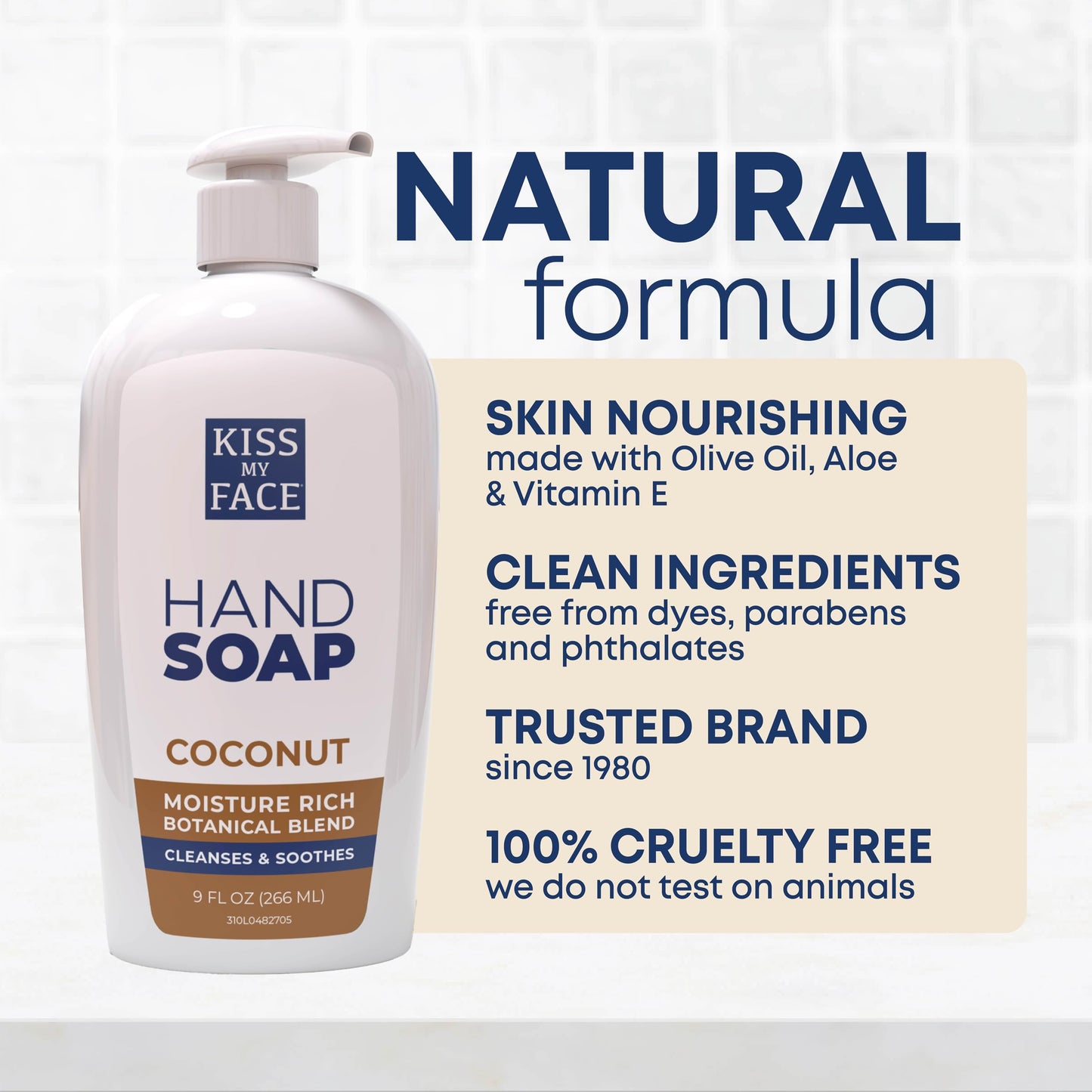 Kiss My Face Coconut Hand Soap, Tropical Moisture Cleanse, With Added Yarrow And Coconut Water, Easy To Use Hand Soap Pump, Coconut Scented, Cruelty Beauty & Personal Care Kiss My Face