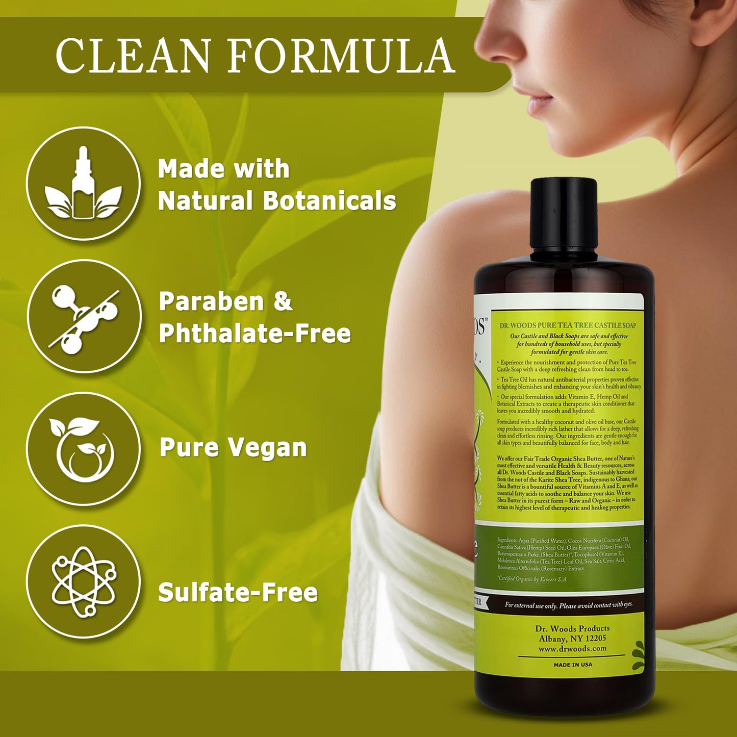 Dr. Woods Tea Tree Liquid Castile Soap - Castile Soap with Pure Tea Tree Oil, Body Wash for Men and Women, Contains Organic Shea Butter, Natural Beauty & Personal Care Dr. Woods