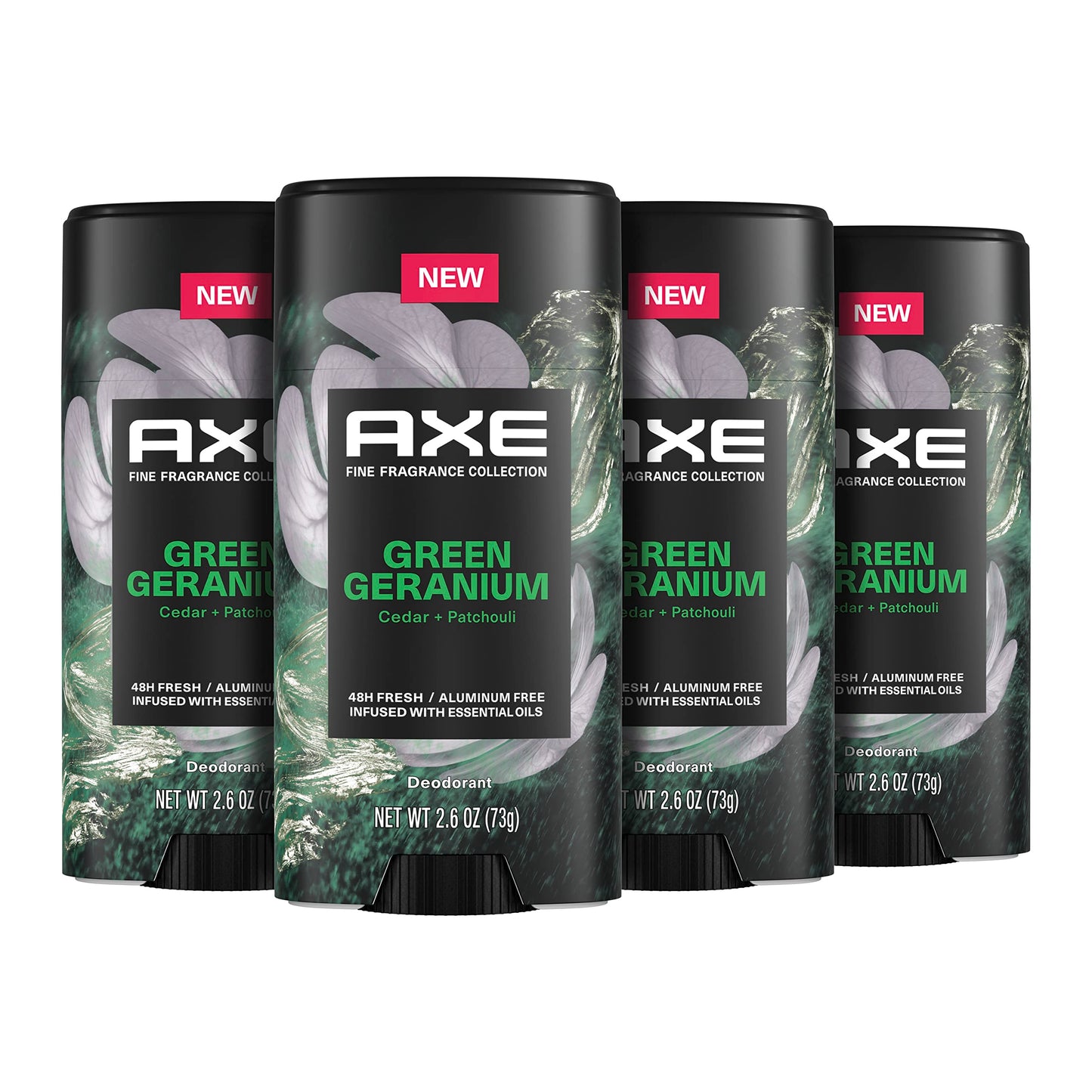 AXE Fine Fragrance Collection Aluminum No Deodorant Stick for Men Green Geranium 4 Count with 48H Odor Protection and All-Day Freshness Infused Beauty and Personal Care AXE