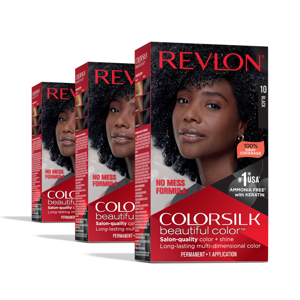 Revlon Colorsilk Beautiful Color Permanent Hair Color, (OLD VERSION) 10 Black (Pack of 3) Beauty & Personal Care REVLON