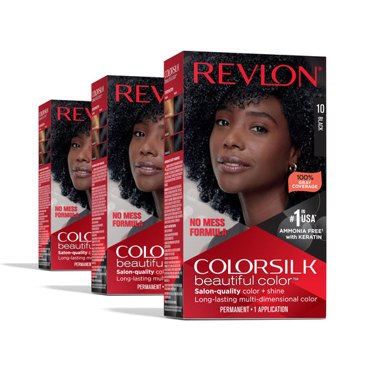 Revlon Colorsilk Beautiful Color Permanent Hair Color, (OLD VERSION) 10 Black (Pack of 3) Beauty & Personal Care REVLON