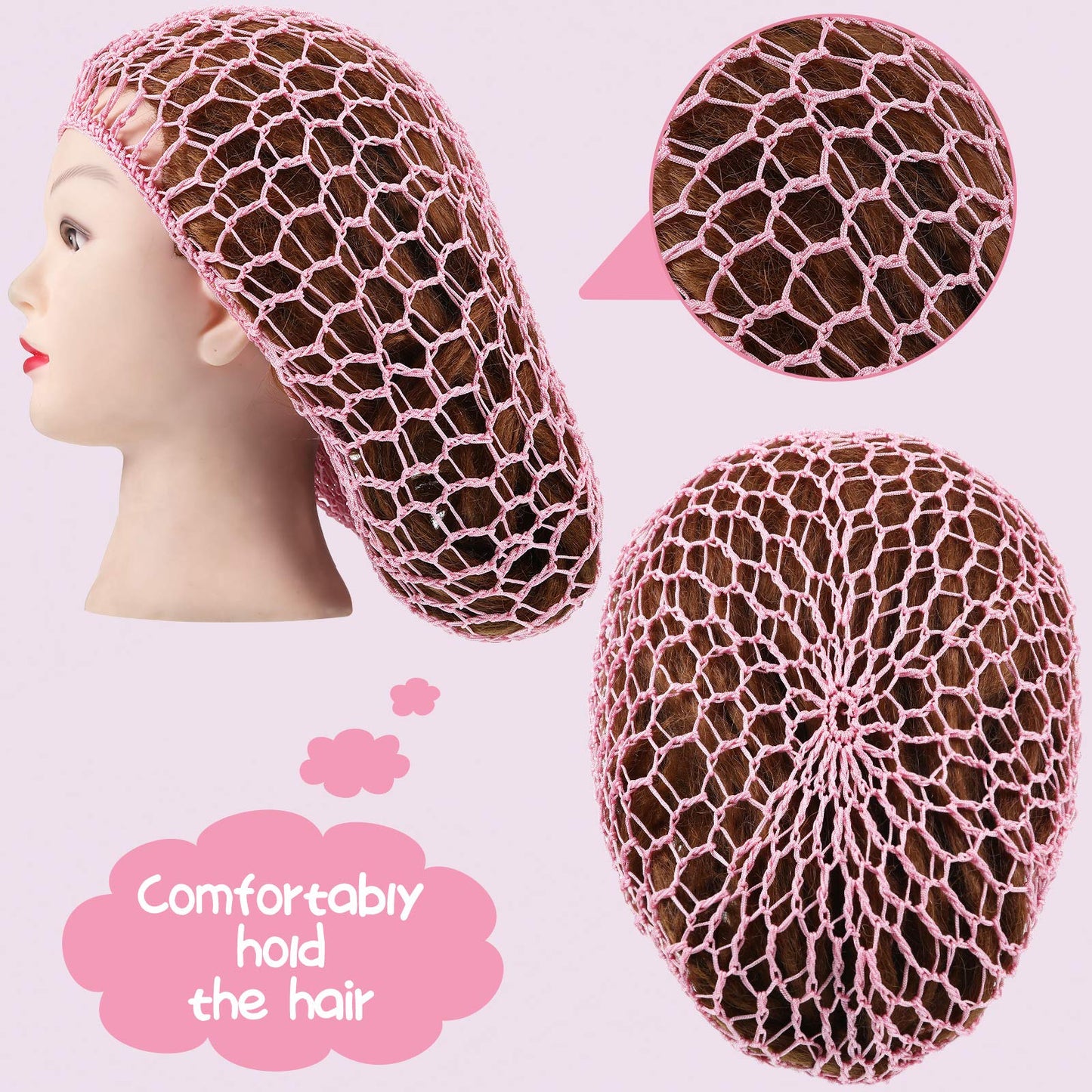 Waydress 2 Pcs Hair Nets Snood for Women Food Service Worker Sleeping Long Hair Cap Mesh Crochet Hairnet Tubi Wrap Rayon Knit(Pink) Beauty and Personal Care Waydress