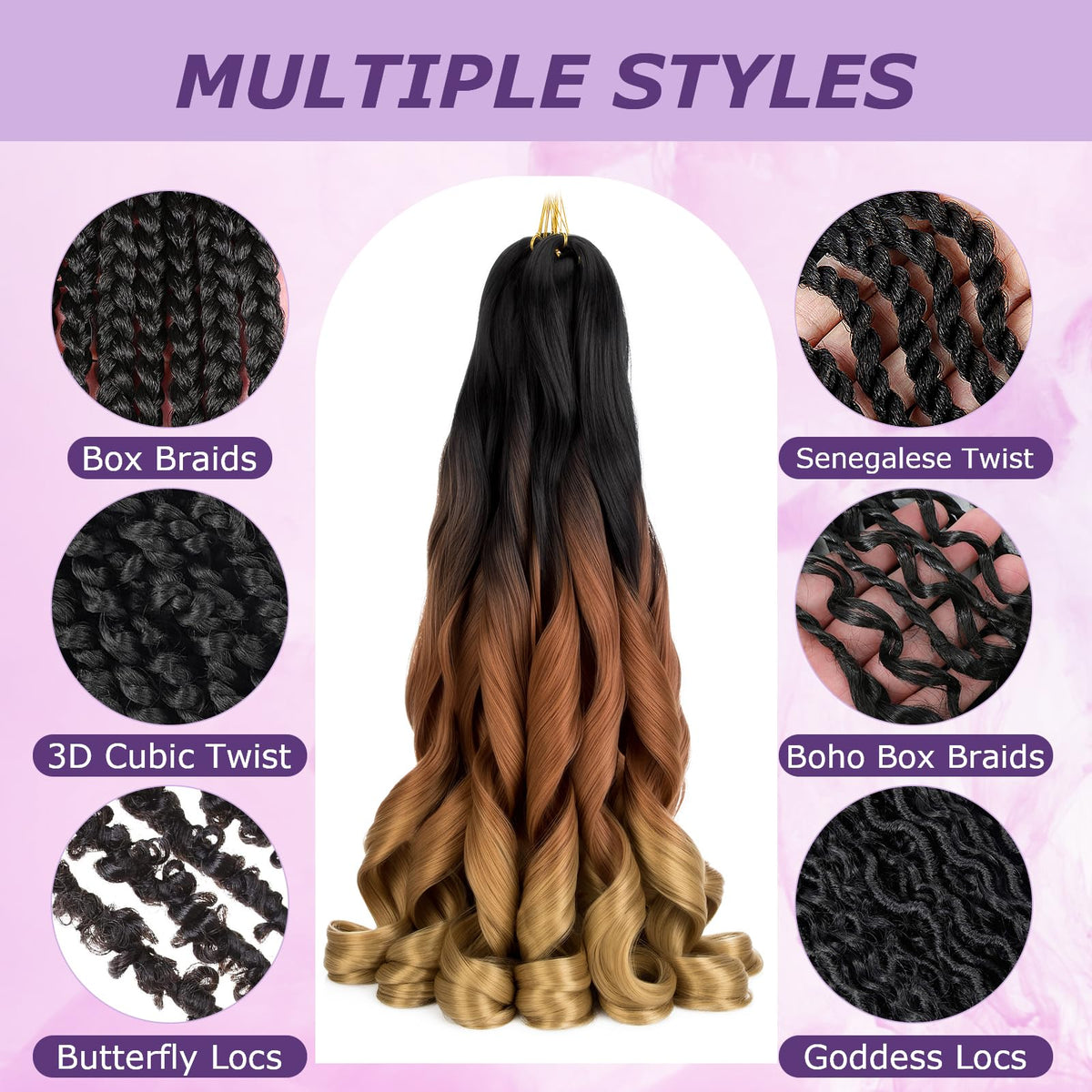French Curl Braiding Hair 24 Inch 8 Packs - Loose Wavy Bouncy Braiding Hair - Pre Stretched Synthetic Hair Extensions for Black Women