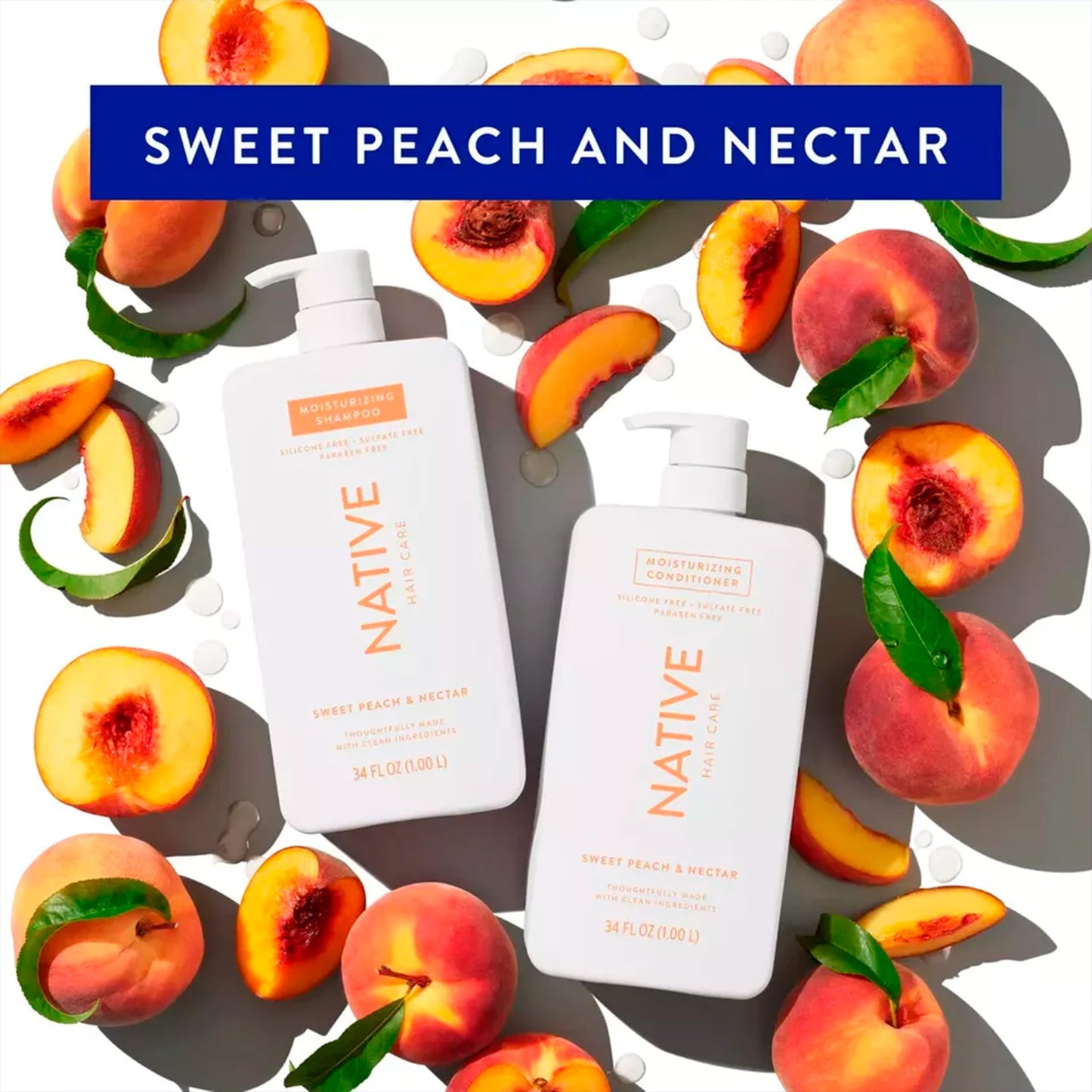 Native Sweet Peach & Nectar Shampoo & Conditioner, 34 Fl. Oz. - Pack Of 02. Beauty & Personal Care Native
