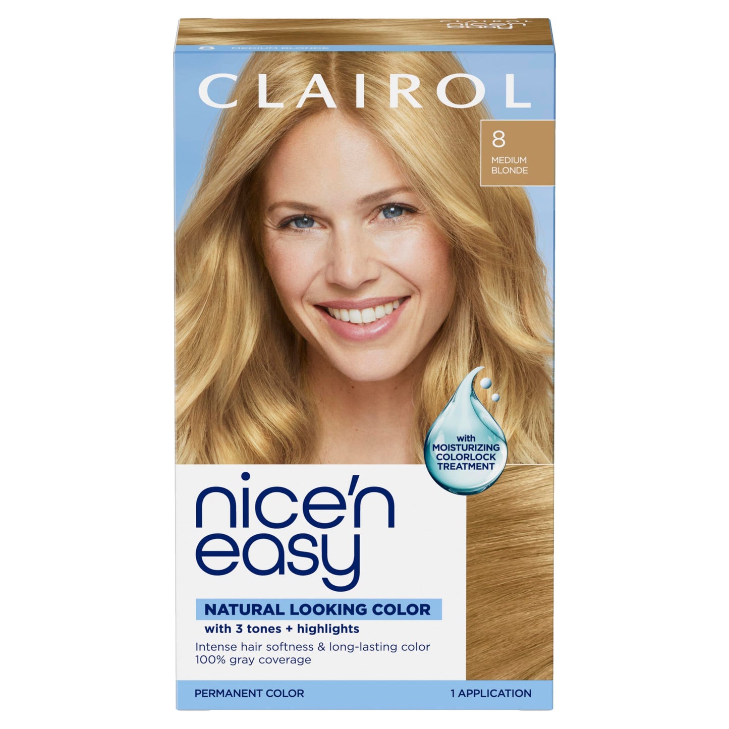 Clairol Nice'n Easy Permanent Hair Dye, 8 Medium Blonde | 100% Gray Coverage | Long?Lasting, Natural?Looking Color & Shine | Pack of 1 Beauty & Personal Care Clairol