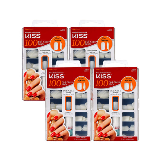 Kiss Products 100 Full Cover Nails, Short Square (4 PACK)
