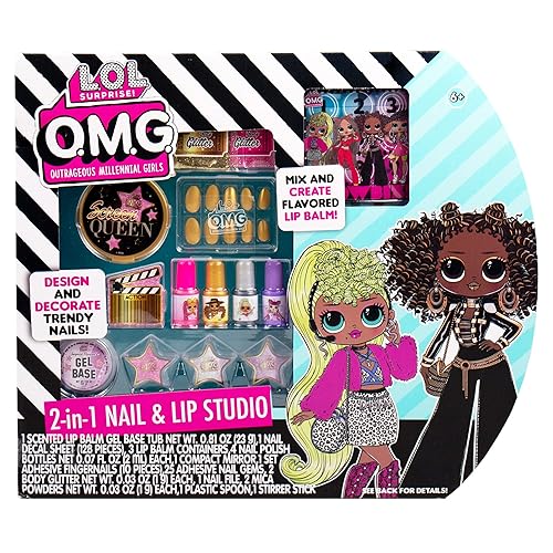 L.O.L. Surprise! O.M.G. 2-in-1 Lip & Nail Studio by Horizon Group USA, Double Feature Series, DIY Beauty Kit for Kids, Create 3 L.O.L. Surprise Lip Beauty & Personal Care L.O.L. Surprise!