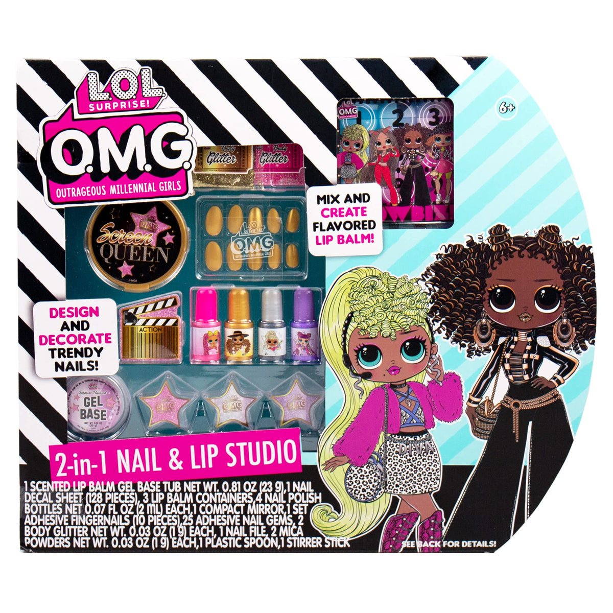 L.O.L. Surprise! O.M.G. 2-in-1 Lip & Nail Studio by Horizon Group USA, Double Feature Series, DIY Beauty Kit for Kids, Create 3 L.O.L. Surprise Lip Beauty & Personal Care L.O.L. Surprise!