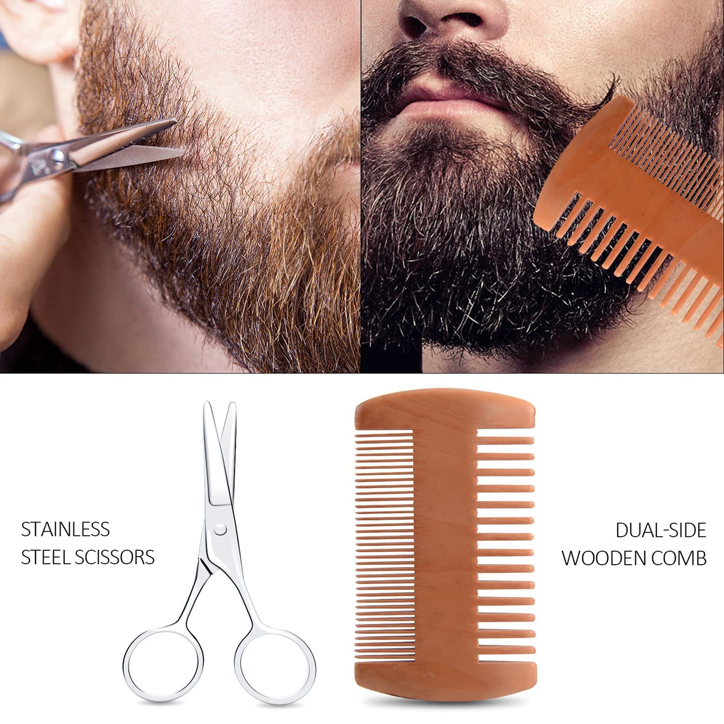 Valentines Gifts for Him, Beard Kit for Men, Beard Growth and Grooming Kit w/Beard Oil Beard Balm Beard Brush Beard Comb Beard Scissors, Christmas Beauty & Personal Care ABUDICS