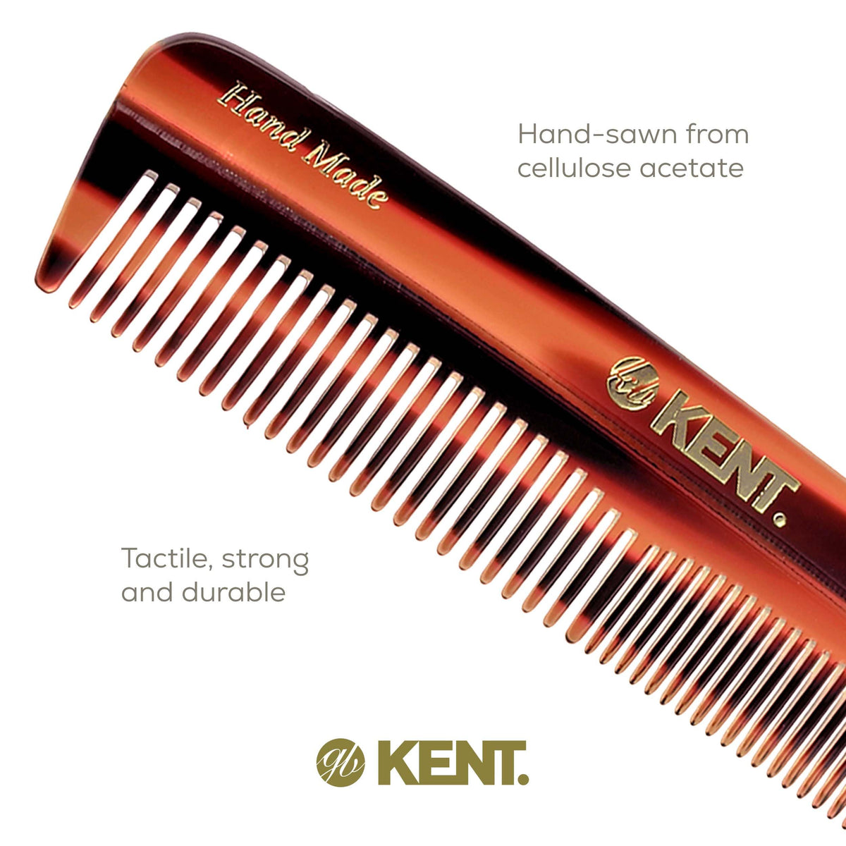 Kent R7T Fine and Wide Tooth Hair Comb, Handmade Pocket Comb for Men, Beard and Mustache Combs for Everyday Grooming and Styling, Sawcut Kent Combs,