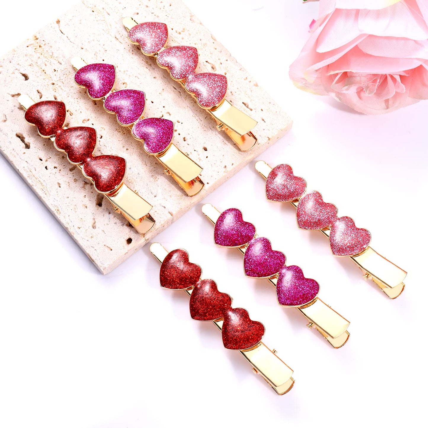Boderier 6 Pack Valentine's Day Heart Hair Clips for Women Red Pink Fuchsia Glitter Rhinestone Heart Clips Hair Barrette Hair Accessory for Women Beauty & Personal Care boderier