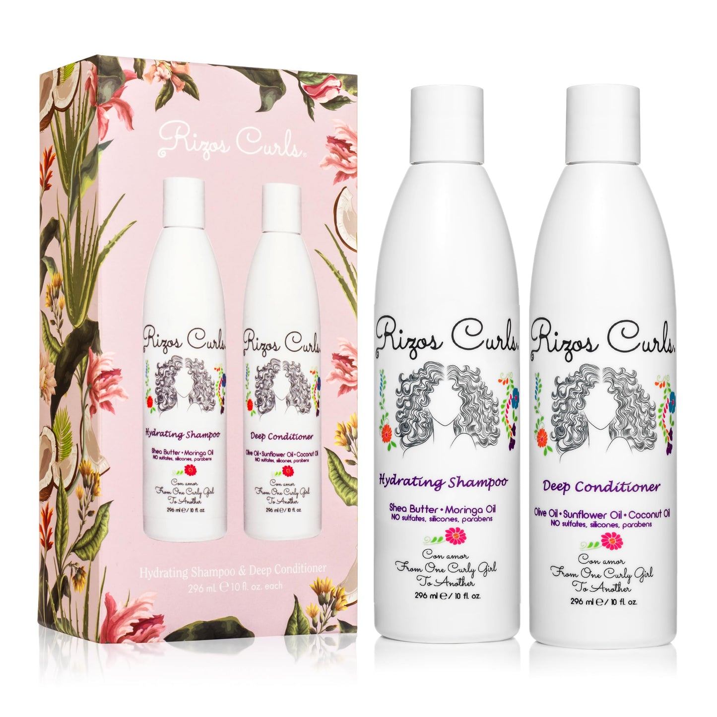 Rizos Curls Wash Day Bundle - Hydrating Shampoo & Deep Conditioner Set with Shea Butter for Every Curl Pattern 1a-4c - Gently Cleanses, Moisturizes Beauty & Personal Care Rizos Curls