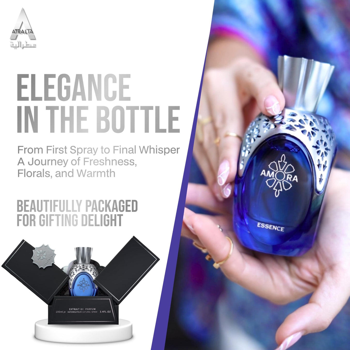 Atralia Amora Essence Extrait De Parfum 100Ml 3.4Oz Unisex Fragrance - Luxury and Original Extrait de Parfum with Top notes of Lychee, Rhubarb and Beauty & Personal Care Atralia