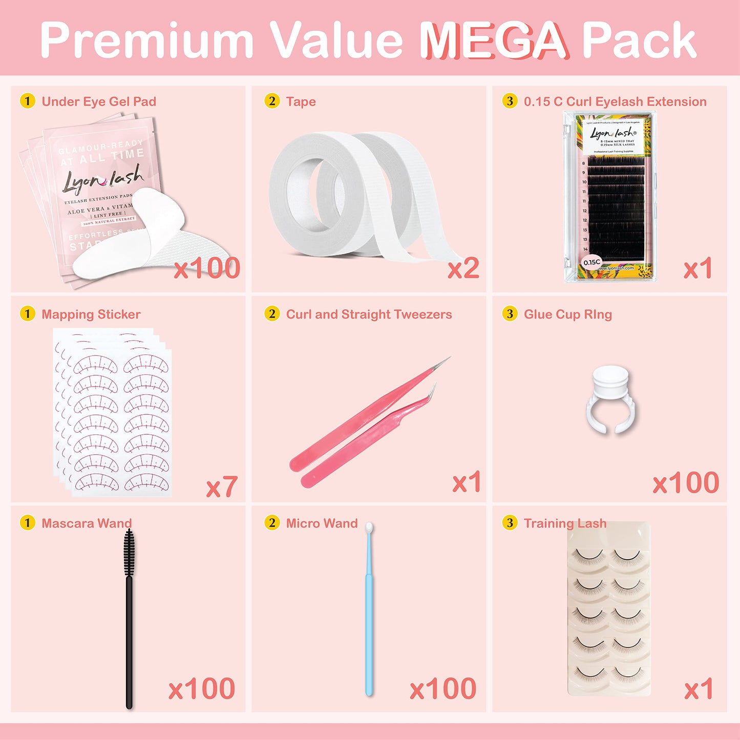 Lyon Lash Eyelash Extension Supplies 4x100 Packs - 100 Pairs Under Eye Gel Pads | 100 Disposable Mascara Brushes Wands | 100 Micro Applicators Brush | Beauty & Personal Care Lyon lash