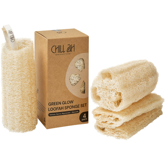 Chill Ah Natural Loofah Sponge Set - 100% Plant-Based, Dye-Free, Biodegradable Bath Exfoliator for Glowing Skin - Handcrafted in Vietnam (4-Pack) Beauty and Personal Care Chill Ah Default Title