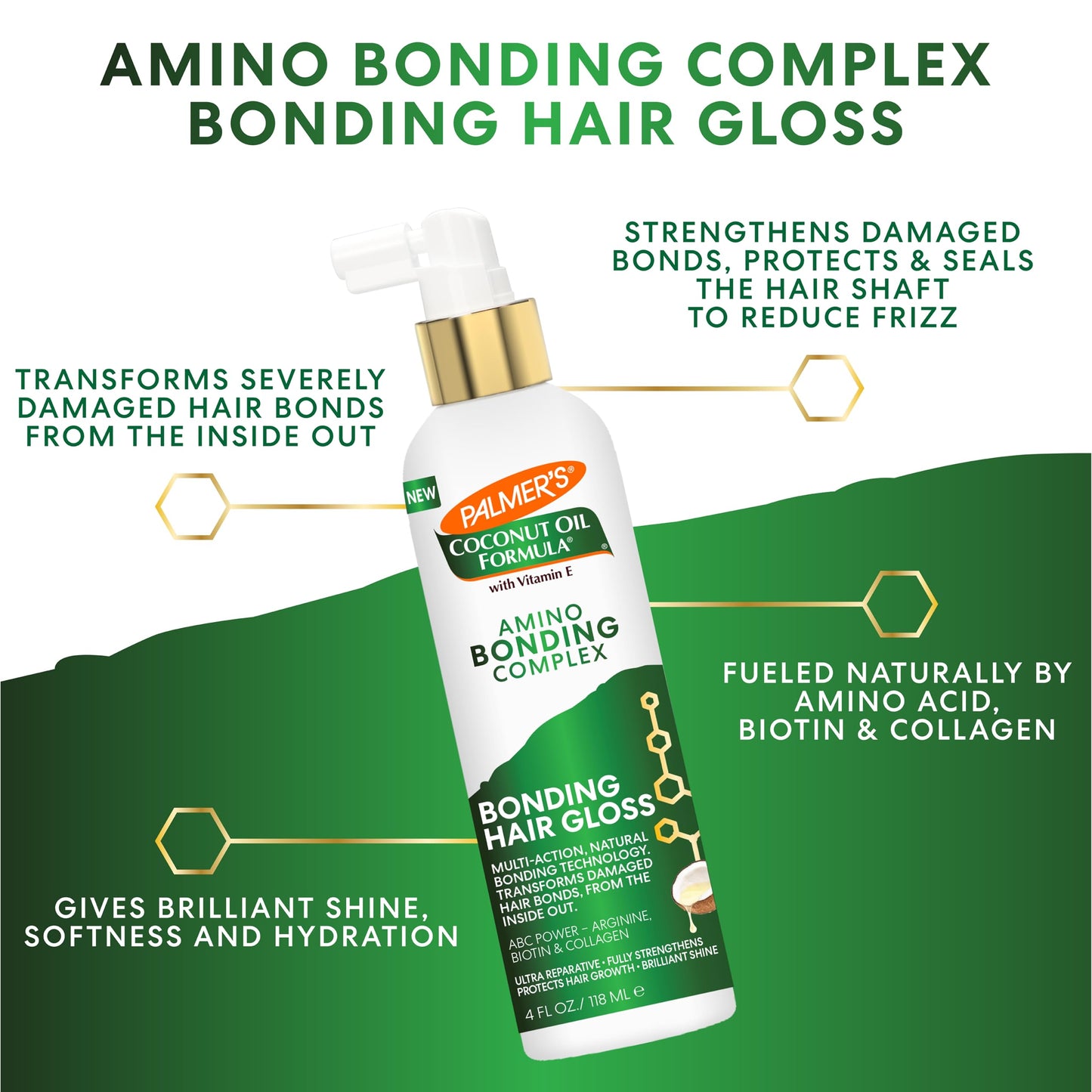 Palmer's Amino Bonding Complex Hair Gloss, Hair Shine Spray with Coconut Oil & Vitamin E, Hydrating, Heat Protectant, Anti Frizz, Adds Shine Beauty & Personal Care Palmer's