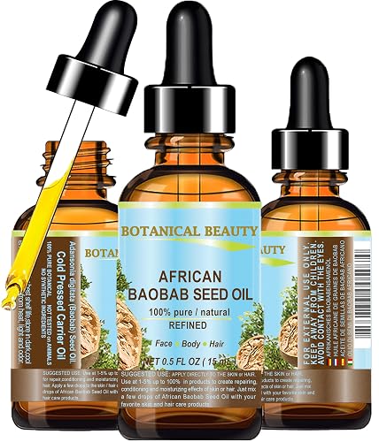 Botanical Beauty BAOBAB SEED OIL 100% Pure Natural Refined Cold-Pressed Carrier Oil 0.5 Fl oz 15 ml For Face Skin Body Hair Lip Nails Rich in Vitamin Beauty & Personal Care Botanical Beauty