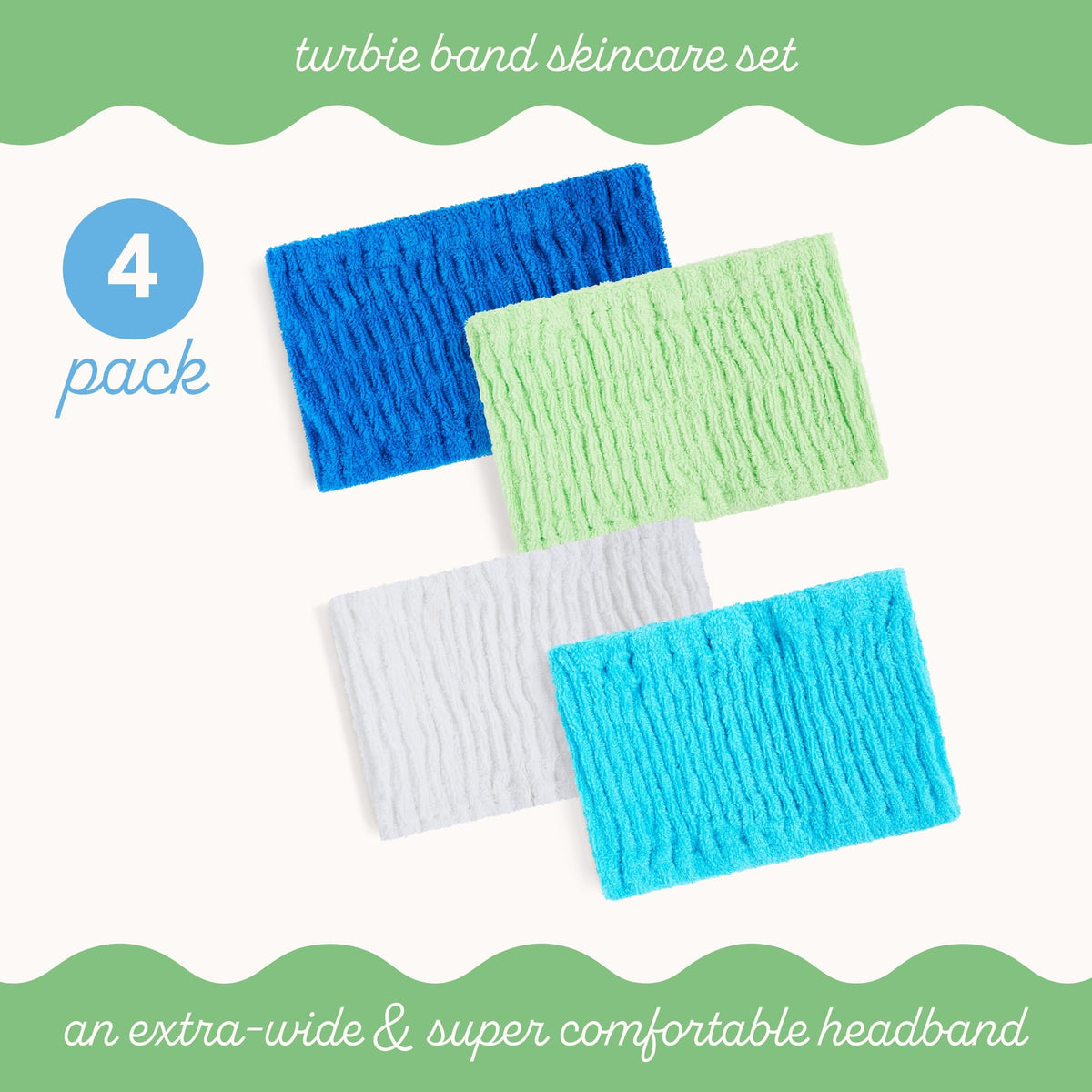 Turbie Twist 4-Pack Cotton Headbands - Extra-Wide, Comfy, All Hair Types, Ocean Breeze
