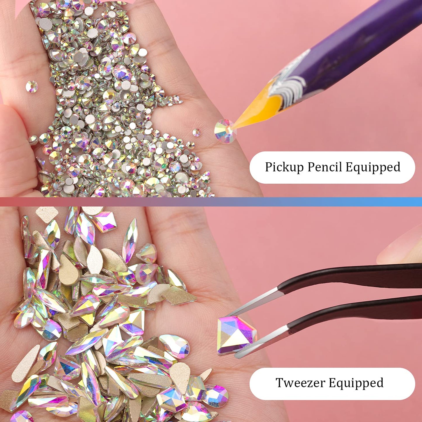 Multi Shapes 3D Glass AB Crystal Nail Art Rhinestones Kit with Flatback Round Bead Charm Gem Stone Jewelry Diamond with Pickup Pen + Tweezer Beauty & Personal Care BELLEBOOST