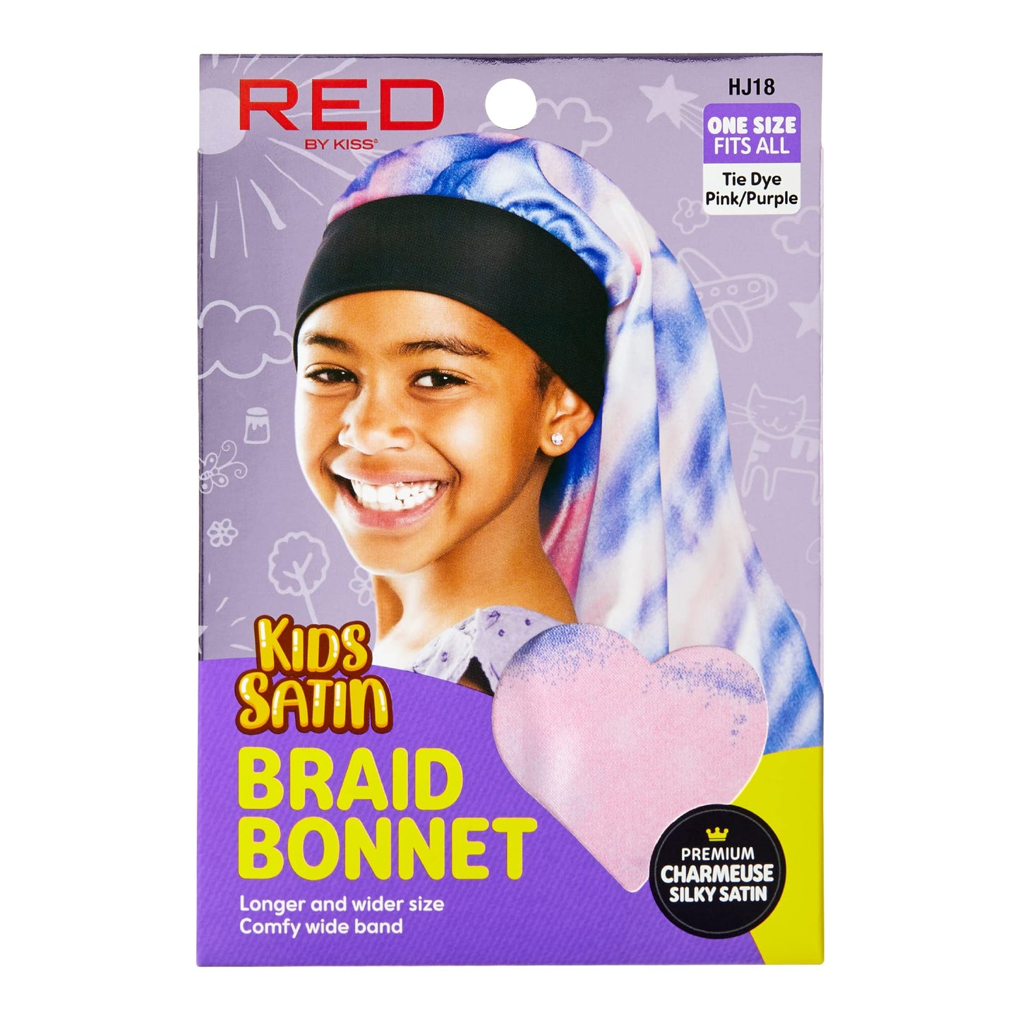 Red by Kiss Kids Satin Braid Bonnet, Comfy Wide Band for long hair, long braids (Tie Dye Pink/Purple) Beauty and Personal Care Red by Kiss