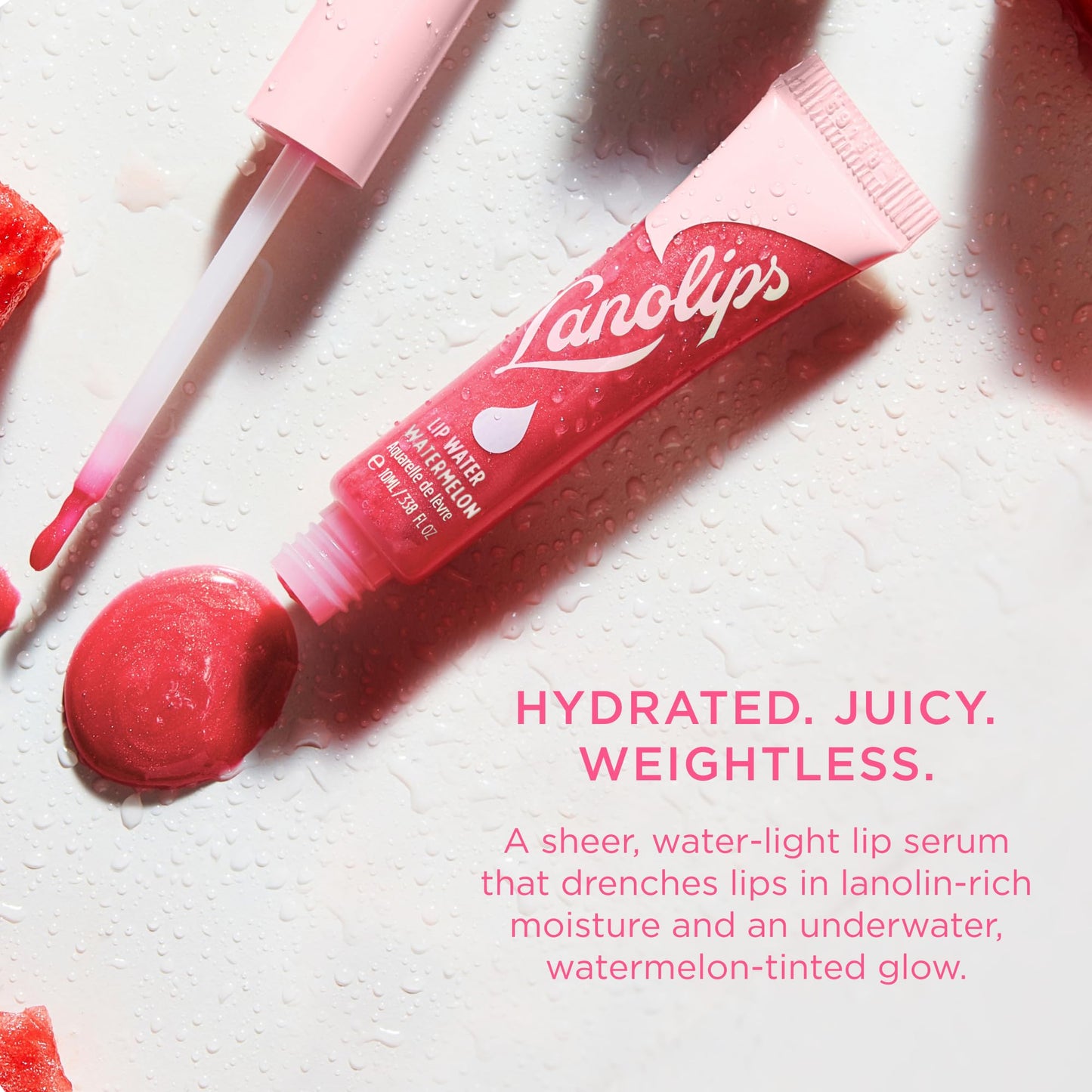 Lanolips Lanolin Lip Water Watermelon - Clear Gloss Serum - Hyaluronic Acid Lip Balm and Shimmer for a Hydrated Glow - Lanolin Oil Moisturizer Beauty and Personal Care Lanolips