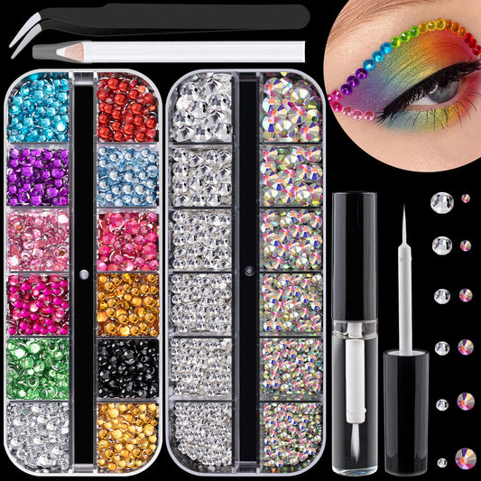 Flat Back Rhinestone Kits Colorful Rhinestones+Crystal AB&Transparent White Face Gems Nail Gem with Quick Dry Makeup Glue+Picker Pencil+Tweezer Beauty & Personal Care BELLEBOOST