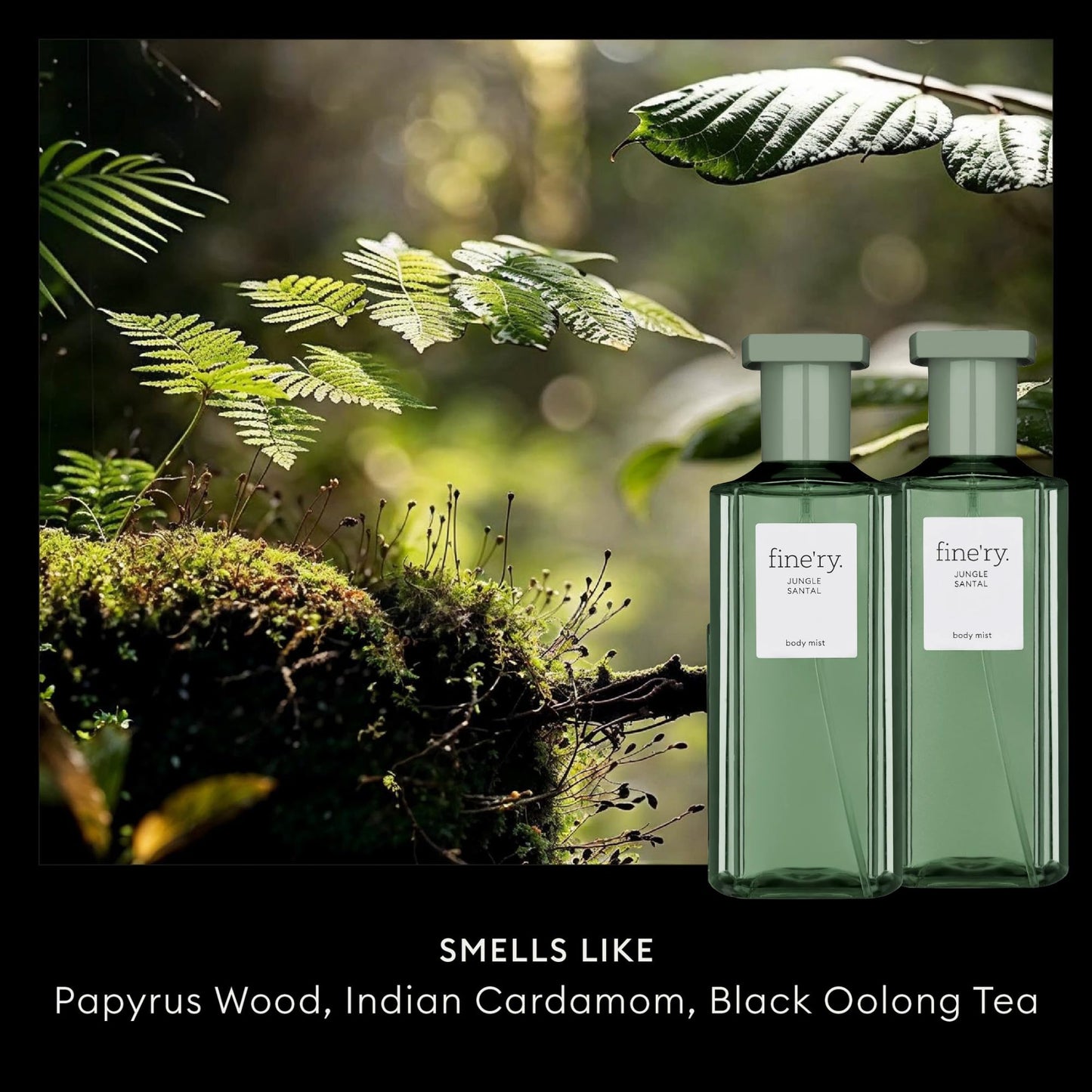 Fine'ry Jungle Santal Hair + Body Fragrance Fine Mist Spray | Earthy Woody Scent with Papyrus Wood, Indian Cardamom, Black Oolong Tea, Vegan Beauty & Personal Care Fine'ry