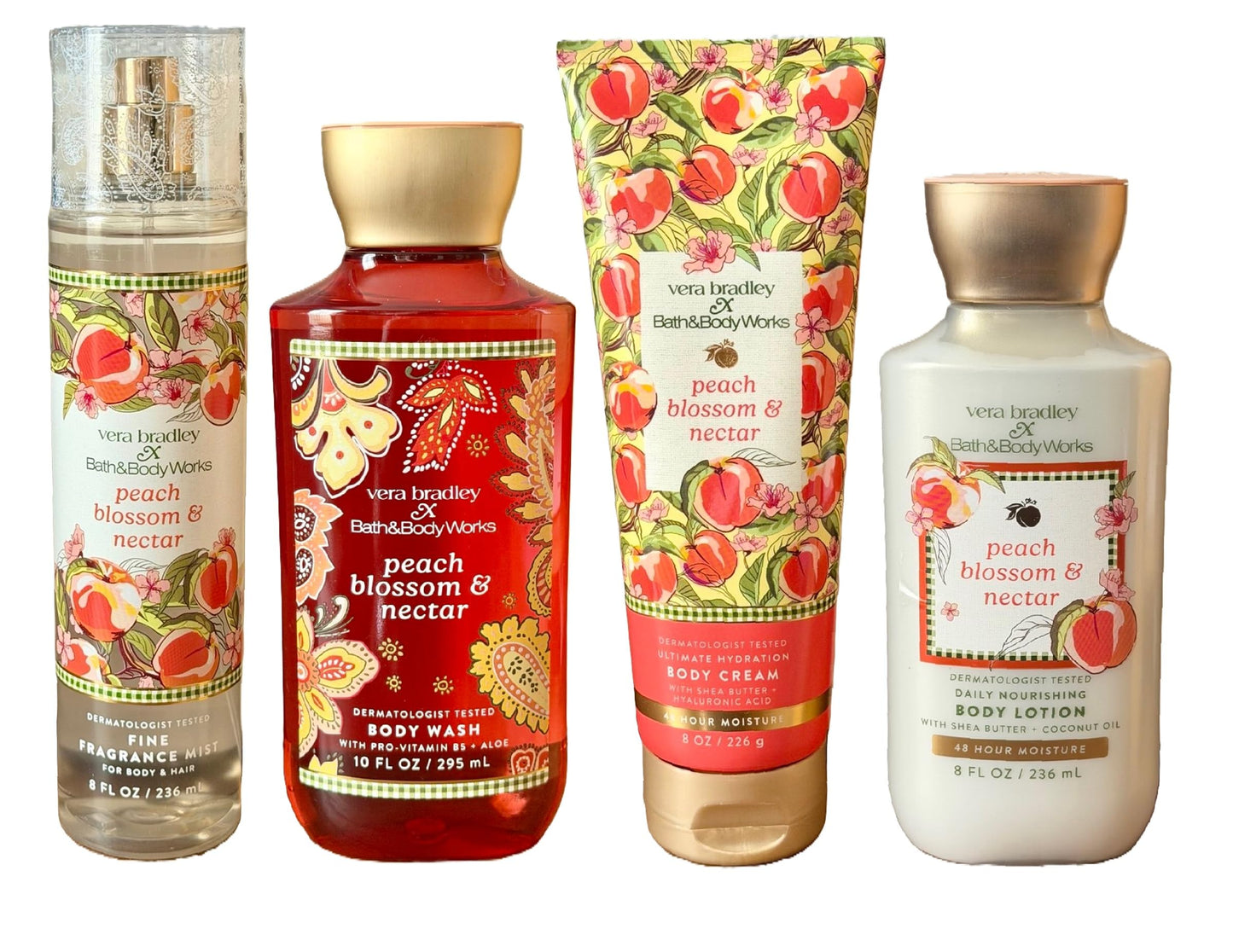 Bath and Body Works Peach Blossom and Nectar 4 Piece Body Care Set - Mist, Body Cream, Lotion, and Body Wash - Full Size Beauty and Personal Care Bath & Body Works