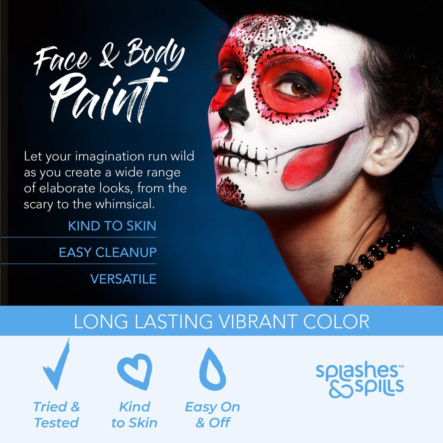 Water Activated SFX Face and Body Paint - Black Face Paint, Special Effects Makeup 18g Cake Tub - Pretend Costume and Dress Up Makeup - Great Beauty & Personal Care splashes & spills