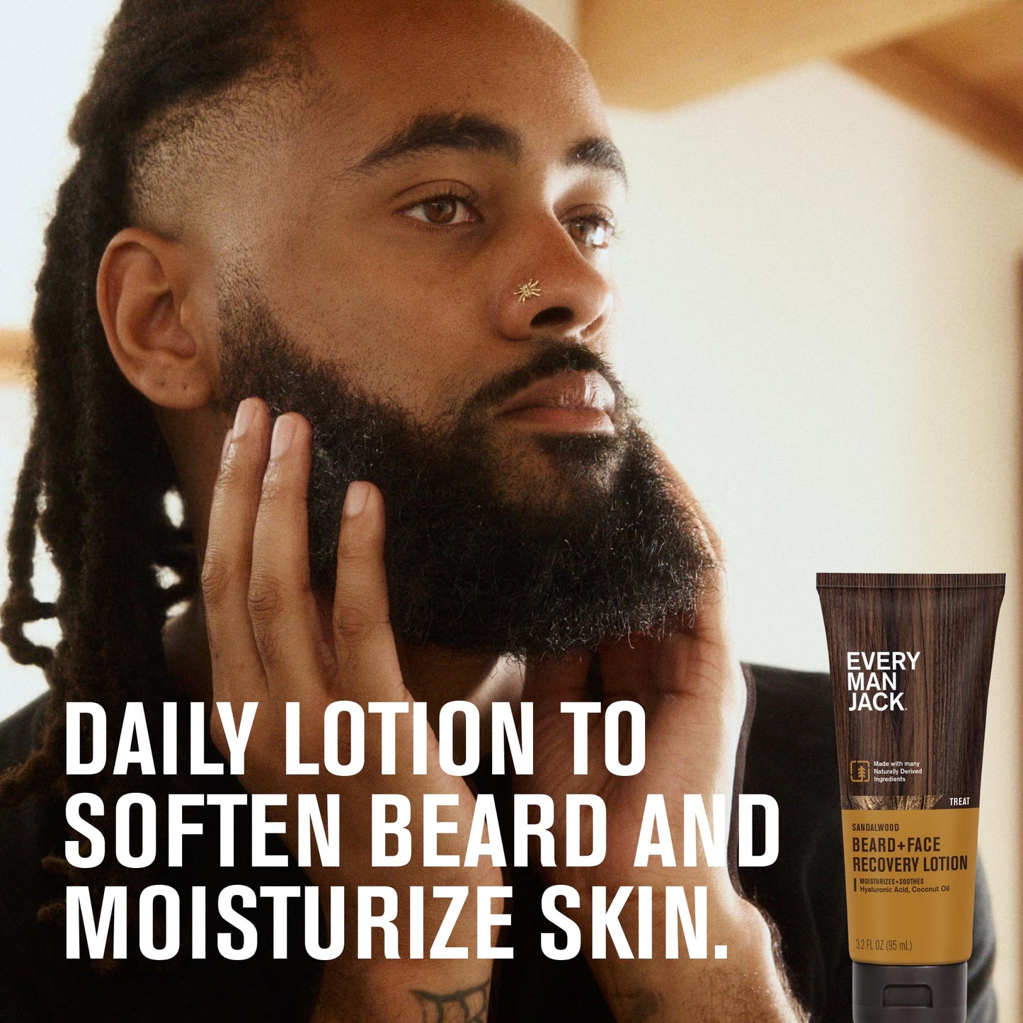 Every Man Jack Beard + Face Recovery Lotion-Moisturizes Relieves Dry Skin and Beard Itch - Light Sandalwood Scent-Made w/Naturally Derived Ingredients Beauty and Personal Care Every Man Jack