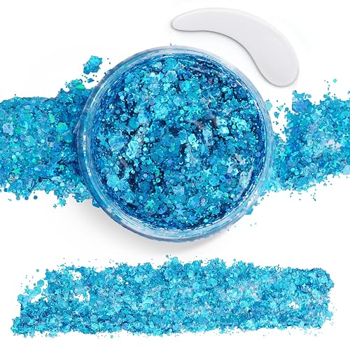 Blue Face Body Glitter,Mermaid Sequins Makeup Glitters Face Paint, Chunky Sparkling Glitter Gel for Women,Holographic Chunky Sequins Glitters for Eye Beauty & Personal Care TUHPIBK
