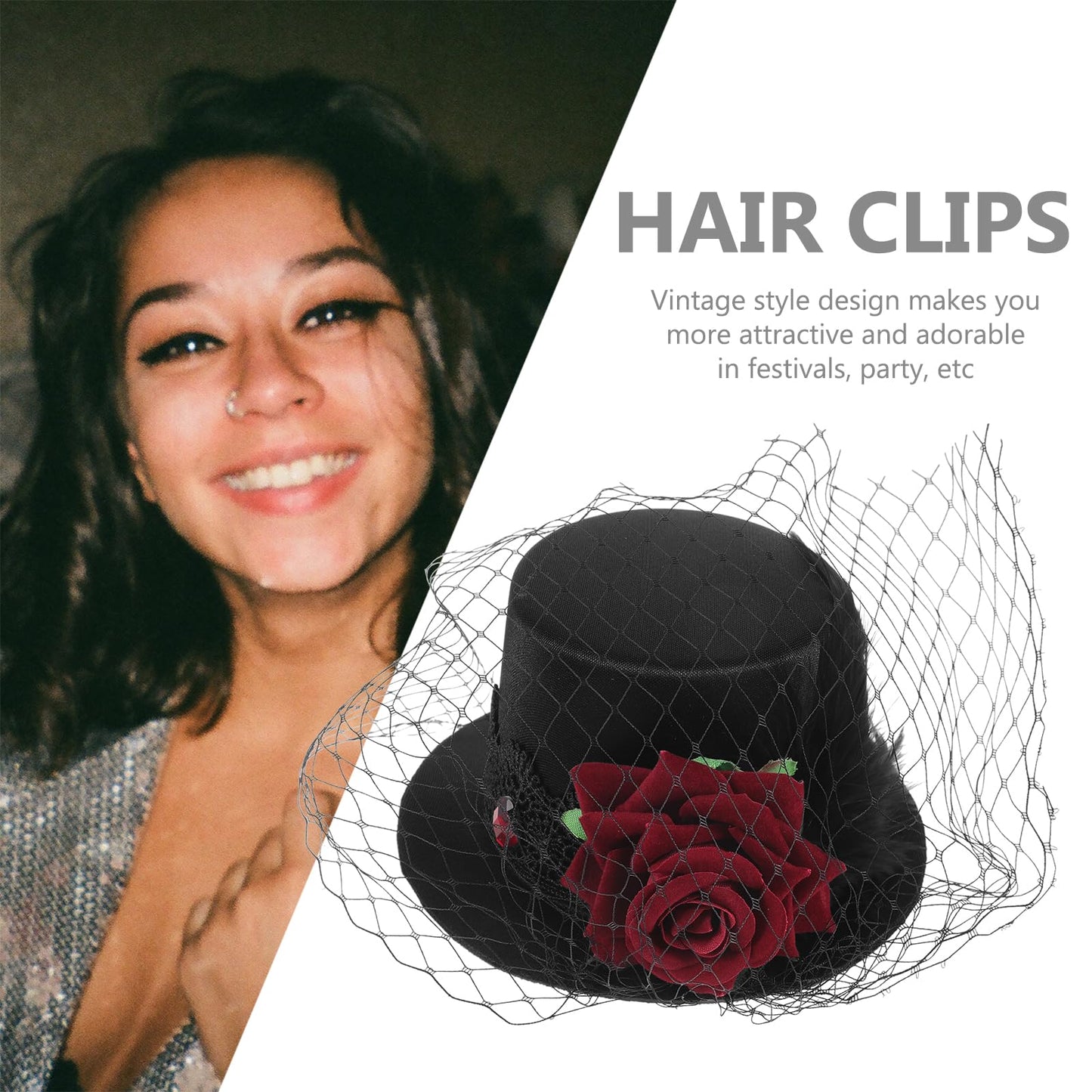 LEORX Small Top Hat Black Veil Hair Clip Flower Decor Top Hat Hair Accessories for Masquerade and Halloween Beauty & Personal Care LEORX