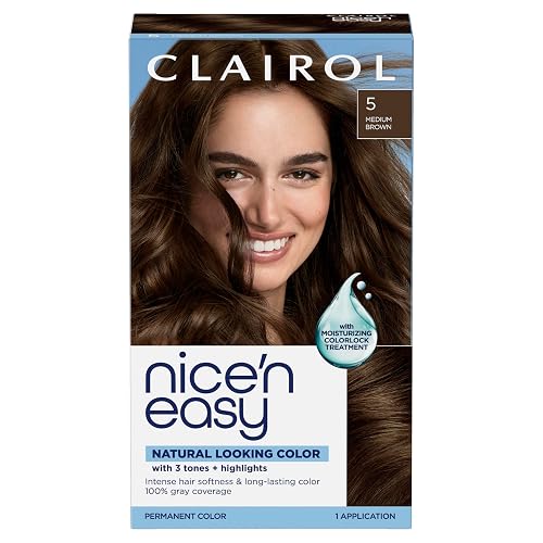 Clairol Nice'n Easy Permanent Hair Dye, 5 Medium Brown | 100% Gray Coverage | Long?Lasting, Natural?Looking Color & Shine | Pack of 1 Beauty & Personal Care Clairol