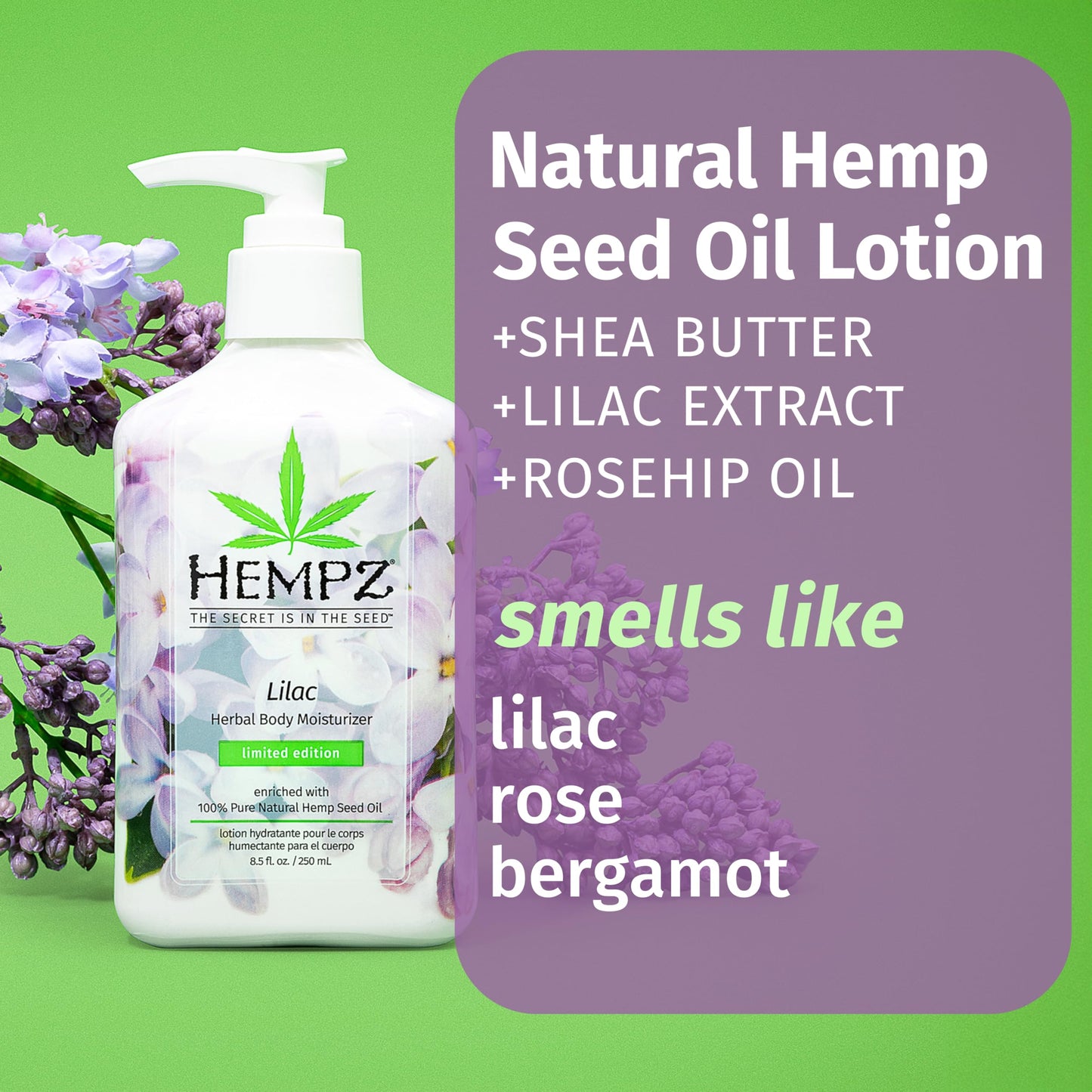 Hempz NEW Limited Edition Lilac Lotion, Hydrating Body Moisturizer for Body, Hands and Feet 8.5 oz. Beauty & Personal Care Hempz