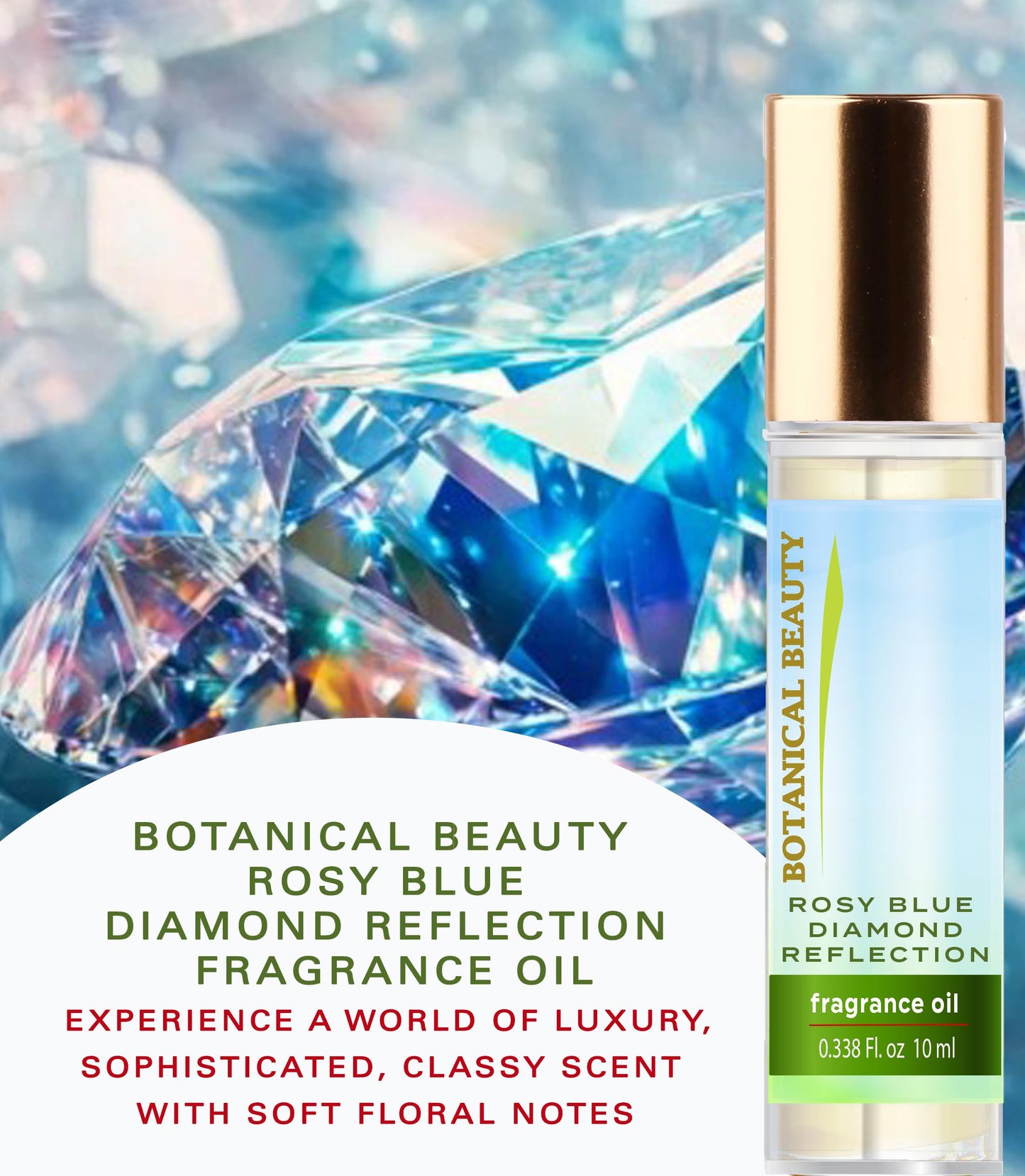 Botanical Beauty ROSY BLUE DIAMOND REFLECTION FRAGRANCE OIL ROLL-ON 0.338 Fl Oz 10 ml Rollerball Perfume, Long Lasting an luxury scent, blends Beauty & Personal Care Botanical Beauty