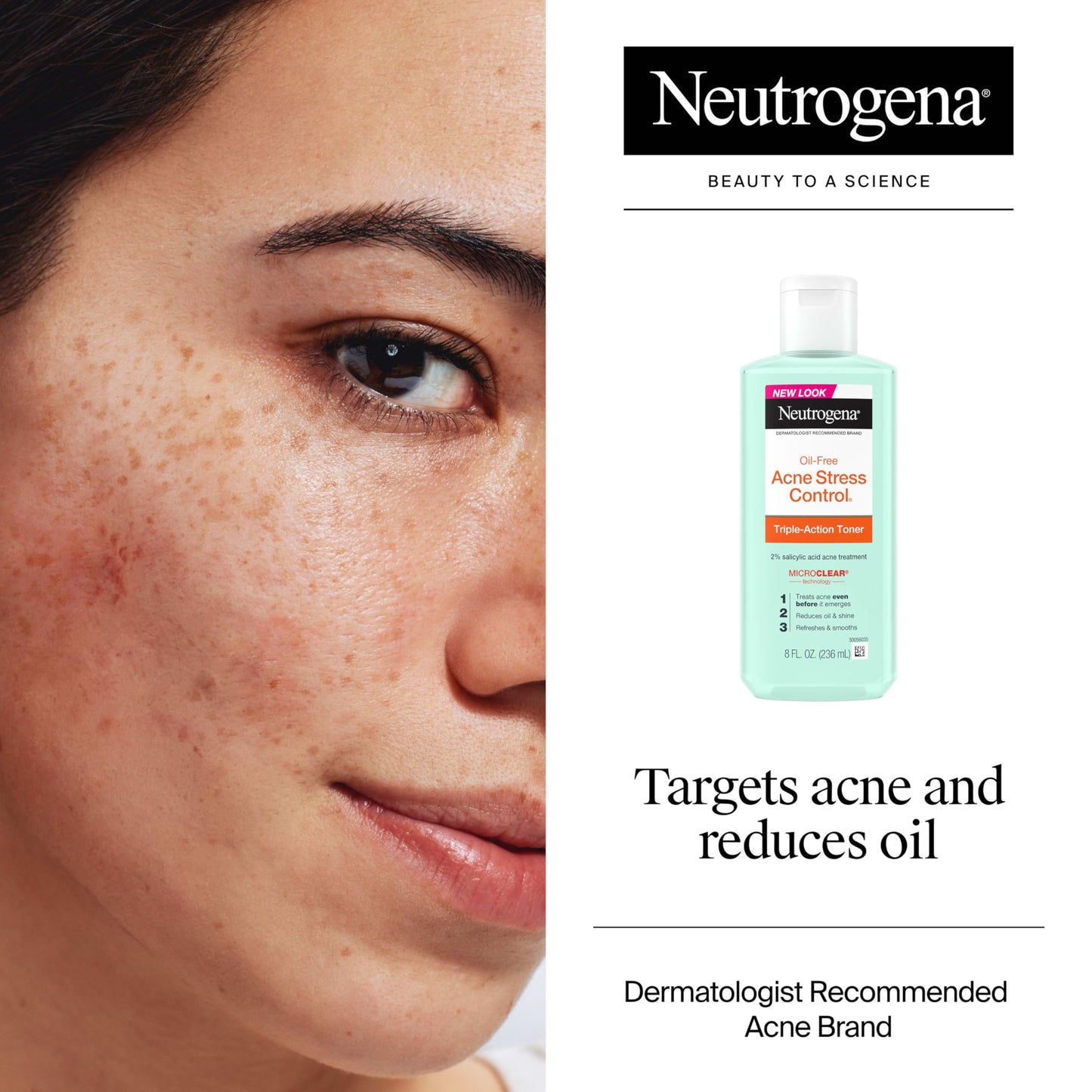 Neutrogena Acne Stress Control Triple-Action Toner 8 oz – Oil-Free Face Toner with 2% Salicylic Acid, Green Tea & Cucumber for Acne Care Beauty & Personal Care Neutrogena