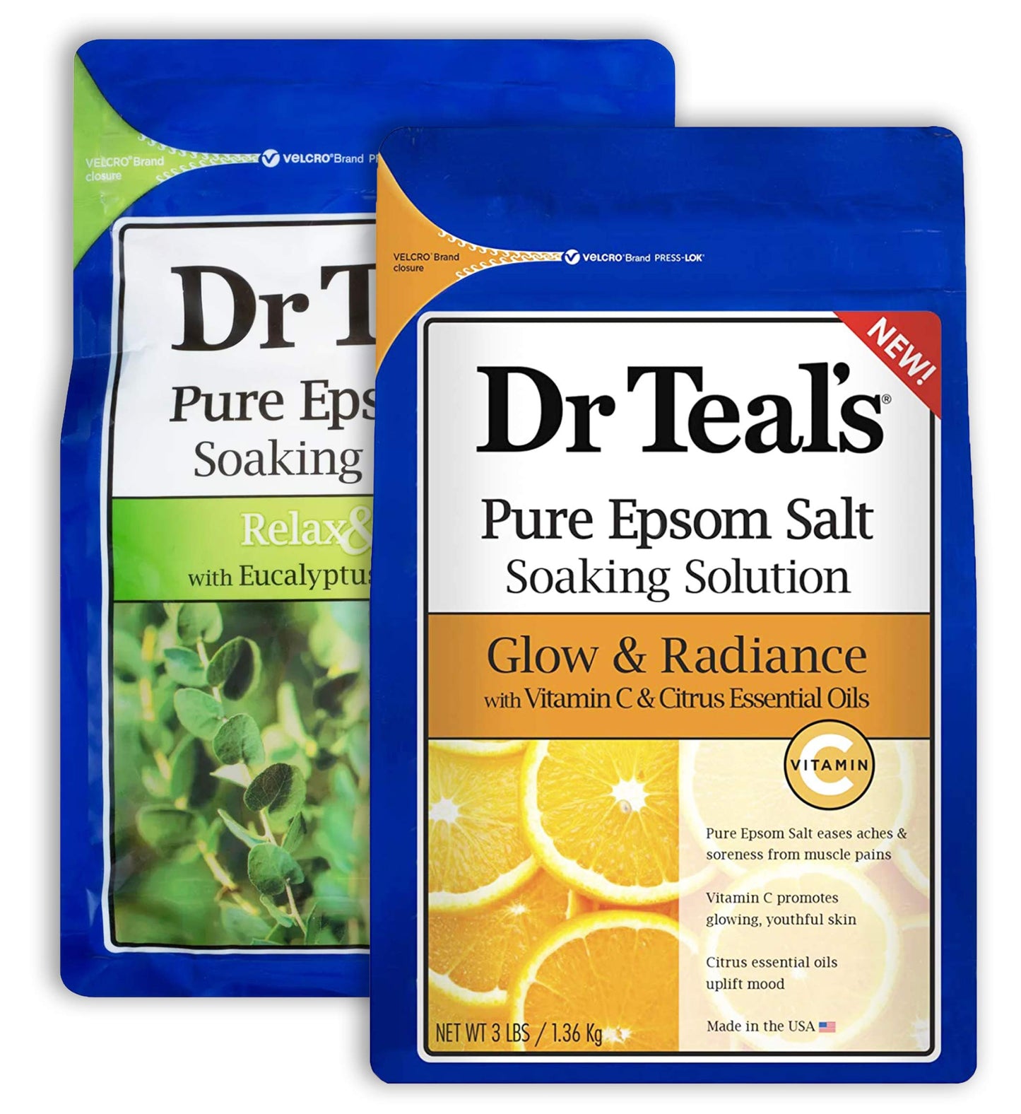 Dr Teal's Pure Epsom Salt Bath Variety Gift Set (2 Pack, 3lb Ea.) - Relax & Relief Eucalyptus & Spearmint, Glow & Radiance Vitamin C & Citrus Beauty and Personal Care Dr Teal's