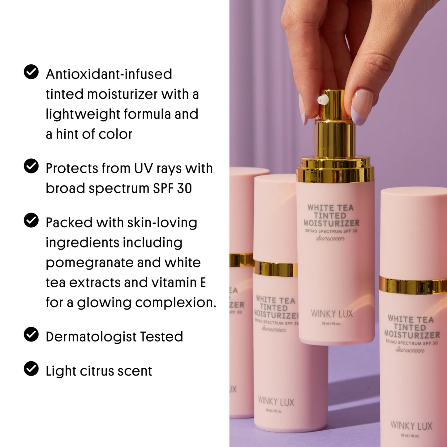 Winky Lux White Tea Tinted Moisturizer SPF 30 - Buildable Coverage with Facial SPF, Lightweight Sunscreen for Face, Naturally Radiant Finish, Long Beauty & Personal Care Winky Lux