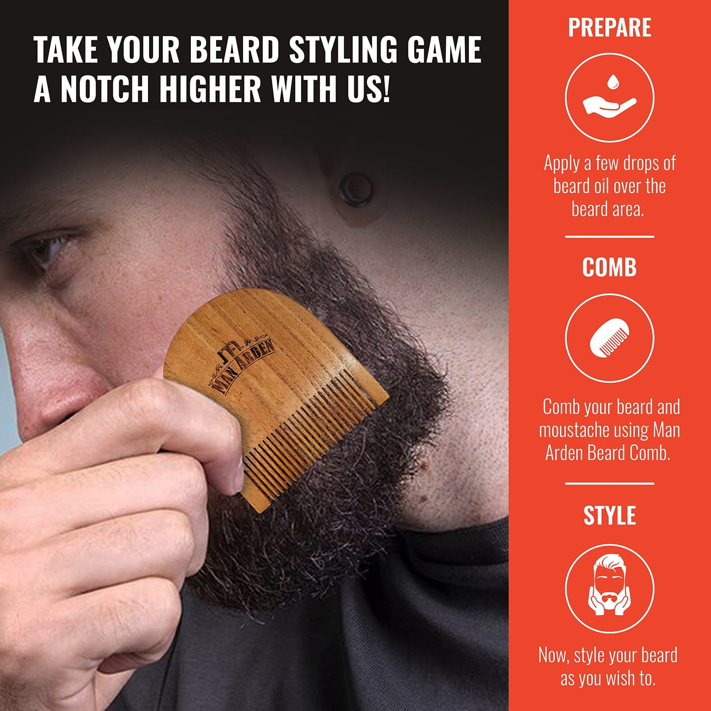 Man Arden Pure Neem Wooden U Shaped Beard Comb with Premium Faux Leather Pouch Beauty and Personal Care Man Arden