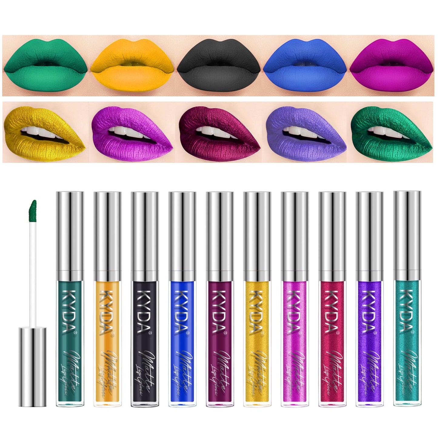 KYDA 10 Colors Lipstick Set, 5 Matte Velvet & 5 Shimmer Metallic Lips Color, Non-Stick Cup Long Wear Lip Glaze, High Pigmented Lipstick Cosmetic Gift Beauty & Personal Care KYDA