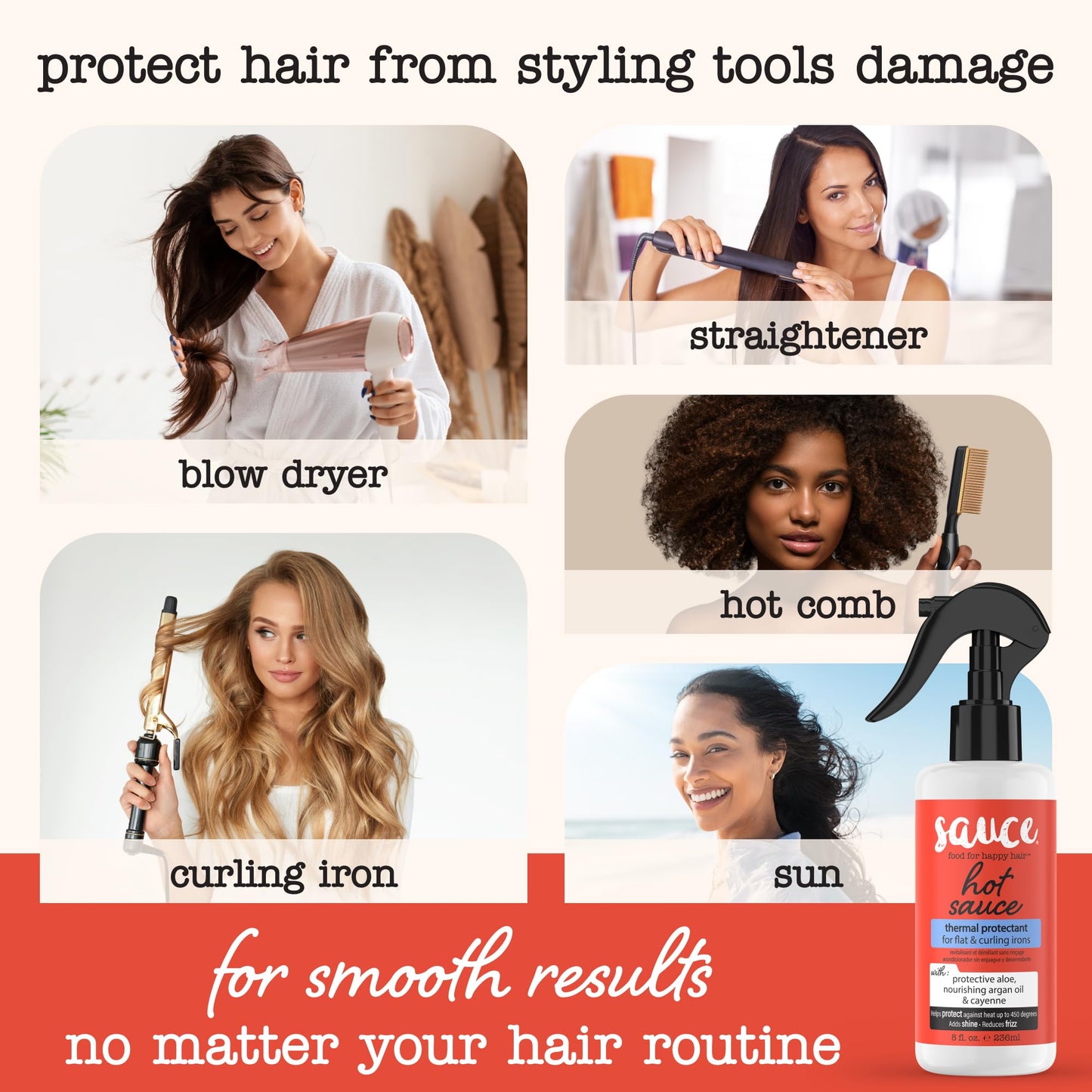 SAUCE BEAUTY Hair Heat Protectant Spray (8 Fl Oz) Hot Sauce Thermal Protectant Spray with Argan Oil, Aloe & Cayenne, Anti Frizz & Adds Shine, Blow Dry Beauty & Personal Care SAUCE BEAUTY