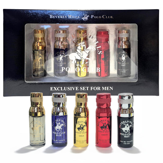 Beverly Hills Polo Club 5 Piece Mini Gift Set Exclusive for Men, EDT Eau De Toilette 5 Mini 0.5oz Bottles Beauty & Personal Care Beverly Hills Polo Club