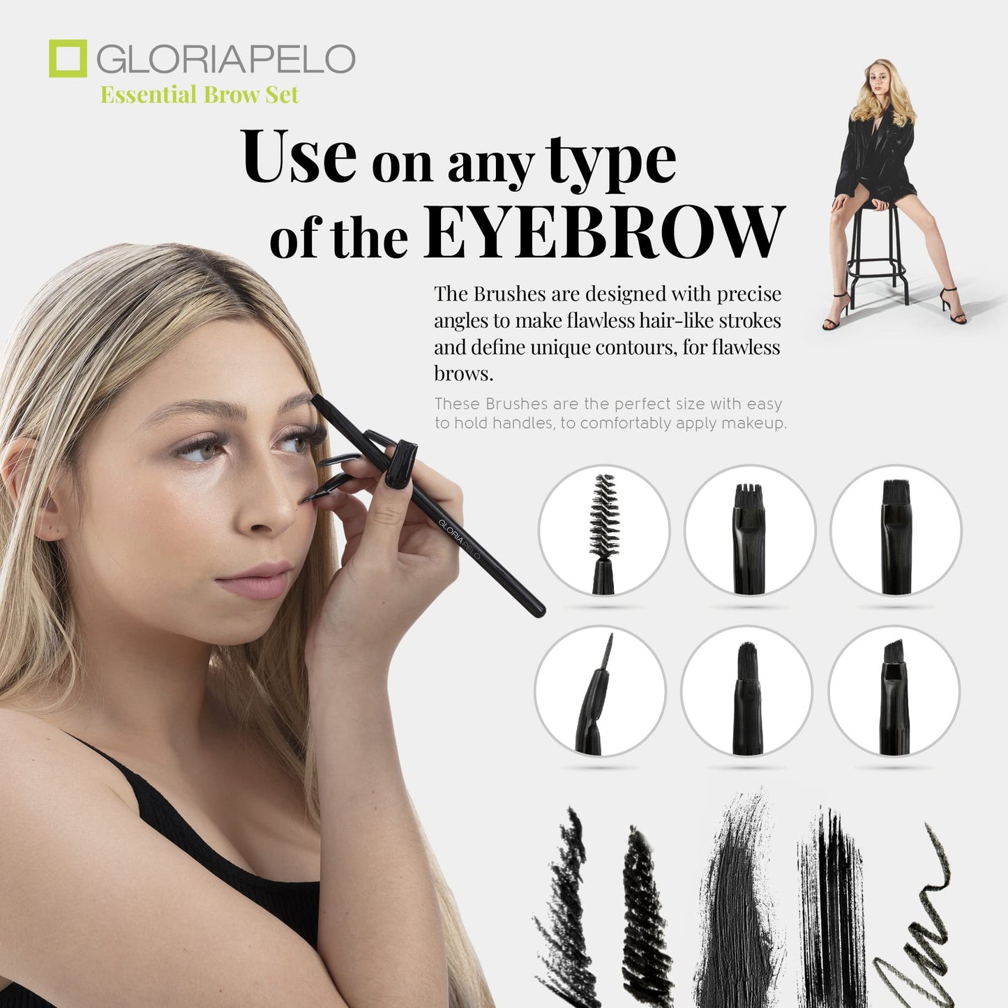 GLORIAPELO Eyebrow Brush Set - Premium Make-up Brush Kit - 10pcs Eyebrow Brush Makeup - Professional Make-up Brush Set - Eyebrow Makeup Gel - Eyebrow Beauty & Personal Care GLORIAPELO