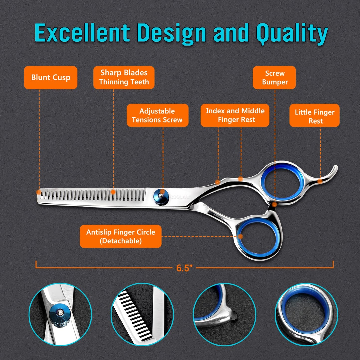 COOLALA Stainless Steel Hair Cutting Scissors Thinning Shears 6.5 Inch Professional Salon Barber Haircut Scissors Family Use for Man Woman Adults Kids Beauty and Personal Care COOLALA