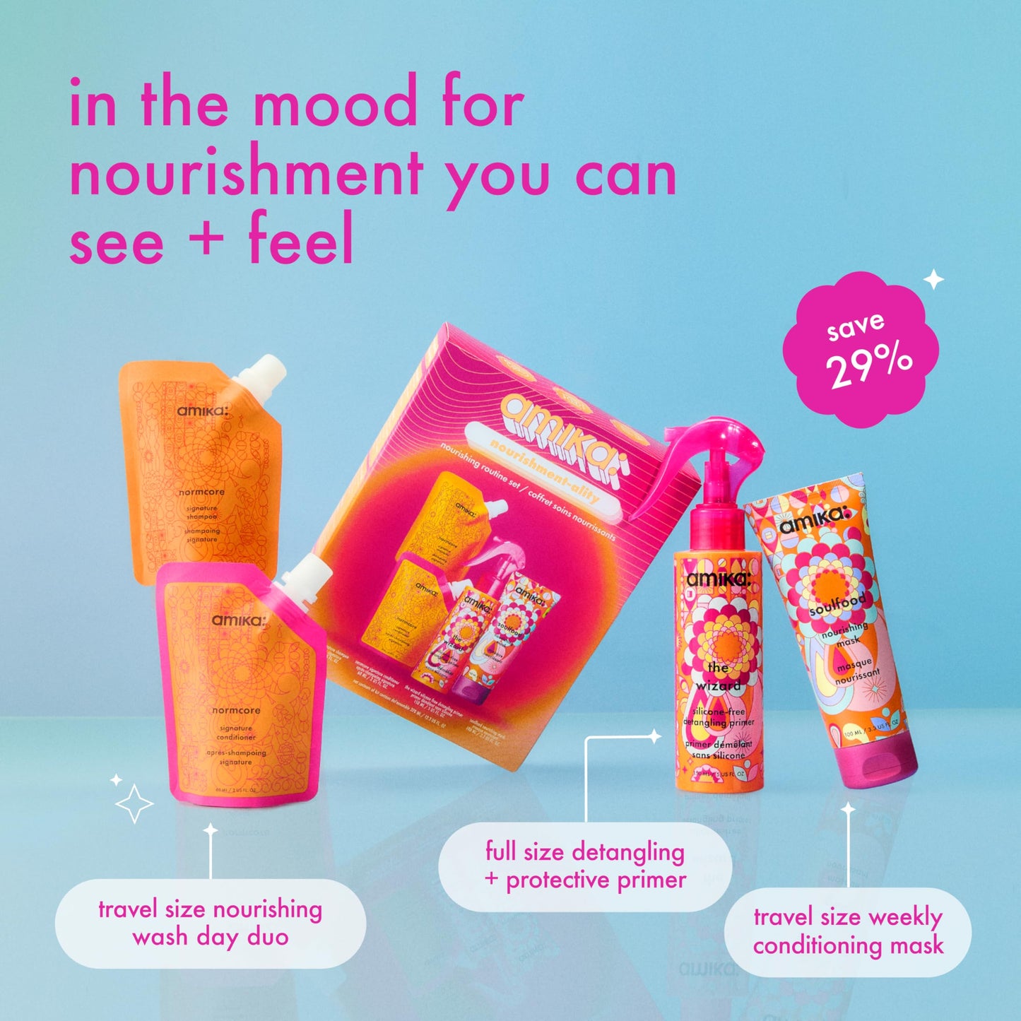 amika nourishment-ality nourishing routine set | gift set for soft hair, TSA travel approved Beauty & Personal Care Amika