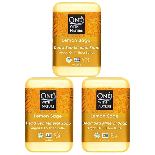 One With Nature Dead Sea Salt Lemon Sage Soap 7oz 3-Pack - Purifying and Exfoliating Soap Bar with Dead Sea Minerals for Face & Body, for Men & Women Beauty & Personal Care One With Nature