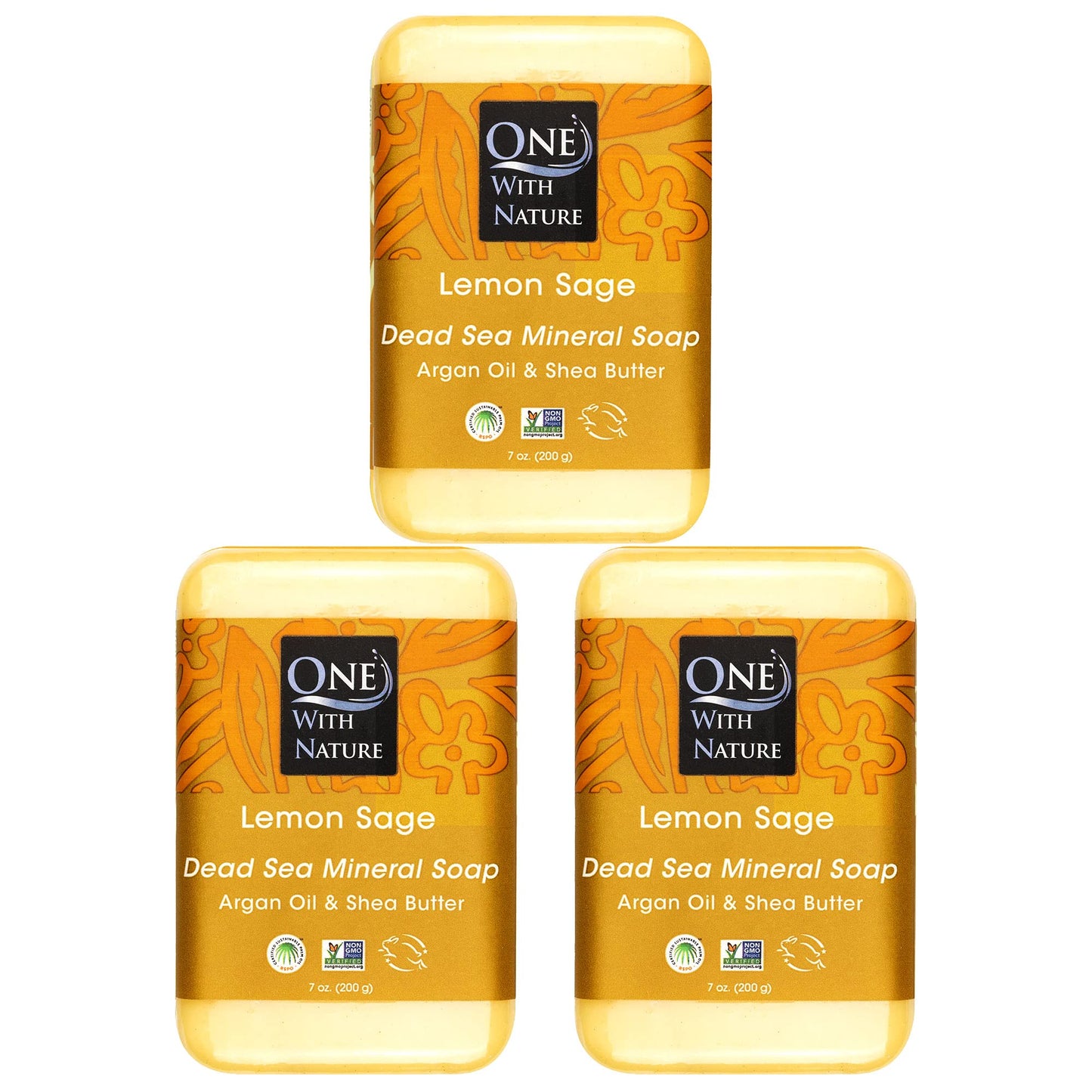 One With Nature Dead Sea Salt Lemon Sage Soap 7oz 3-Pack - Purifying and Exfoliating Soap Bar with Dead Sea Minerals for Face & Body, for Men & Women Beauty & Personal Care One With Nature